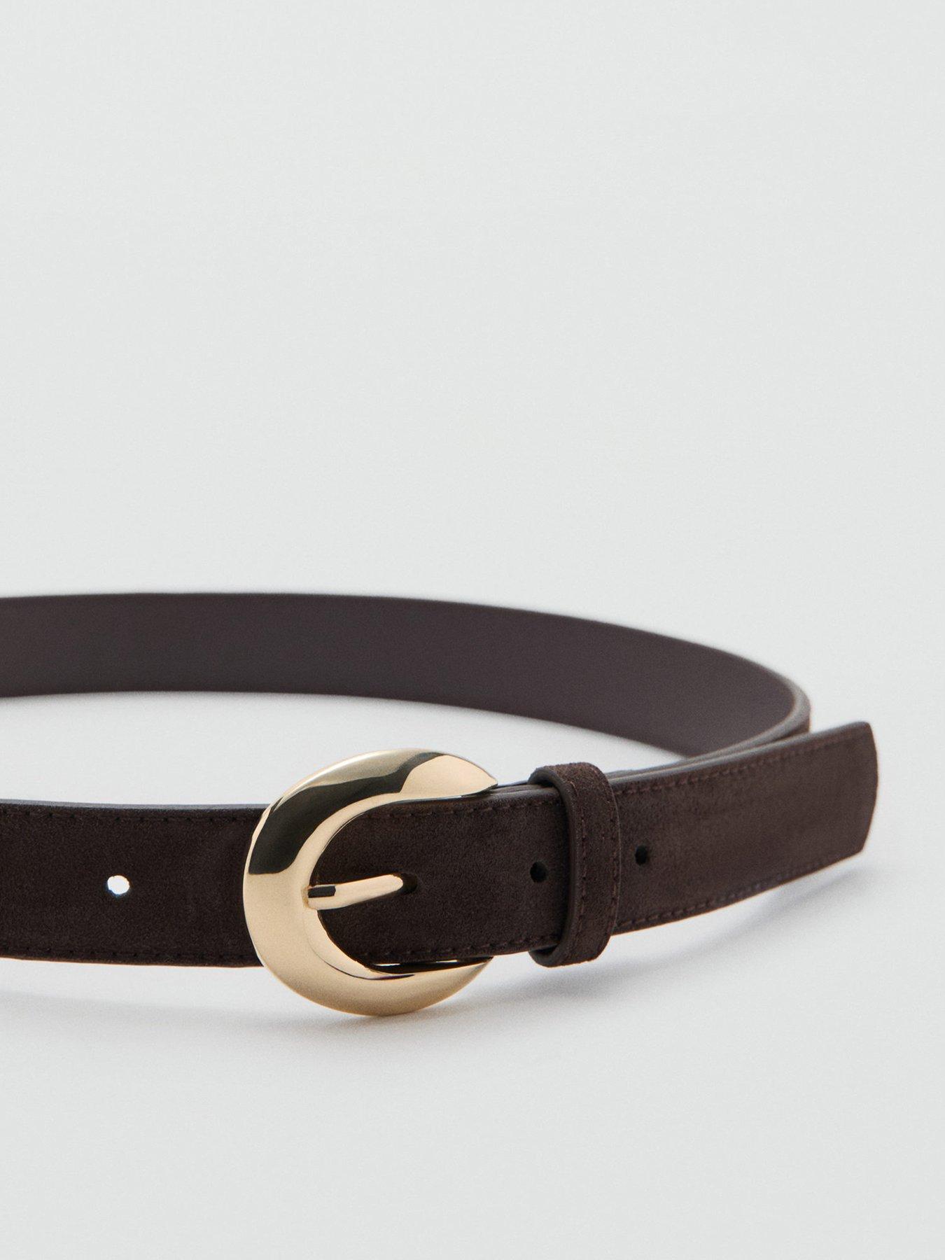  image of mango-leather-belt-with-oval-buckle-brown