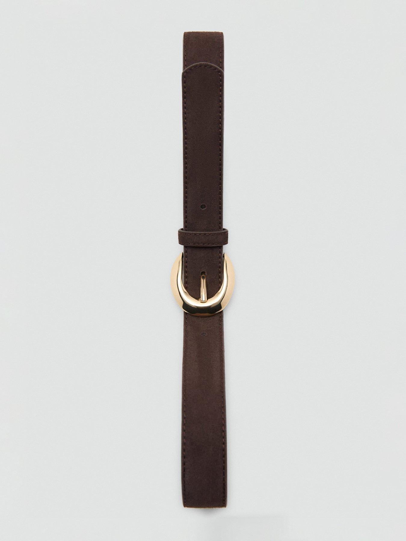  image of mango-leather-belt-with-oval-buckle-brown