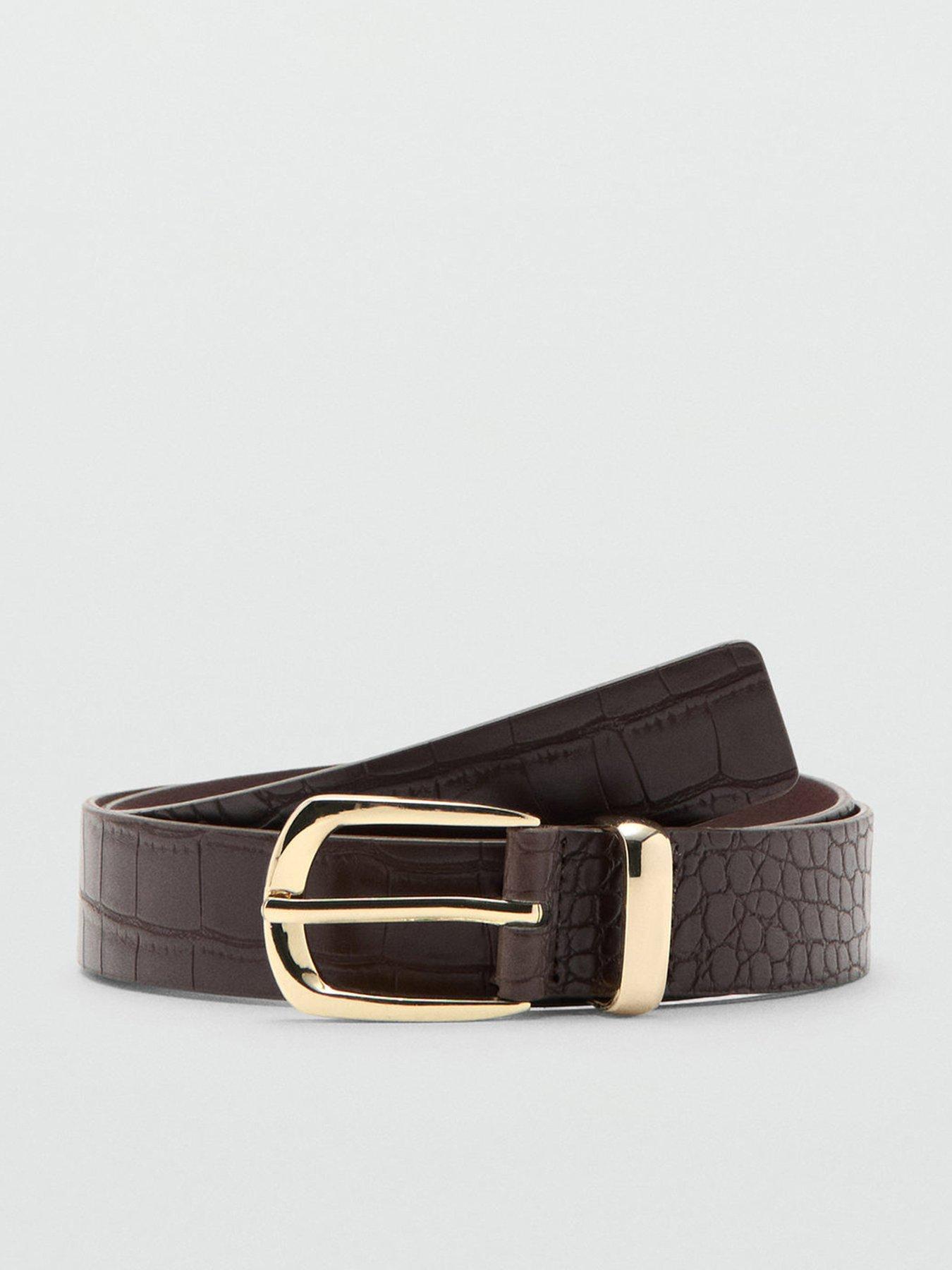 Image 1 of 4 of Mango Croco Faux-leather Belt - Brown