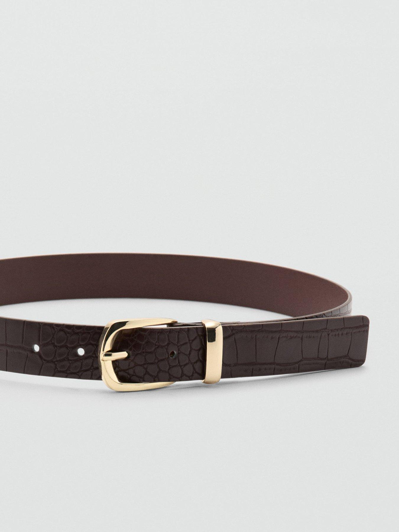 Image 3 of 4 of Mango Croco Faux-leather Belt - Brown