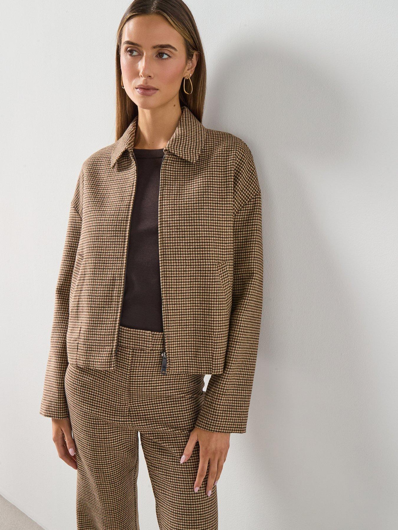 Image 1 of 6 of Mango Houndstooth Jacket - Brown
