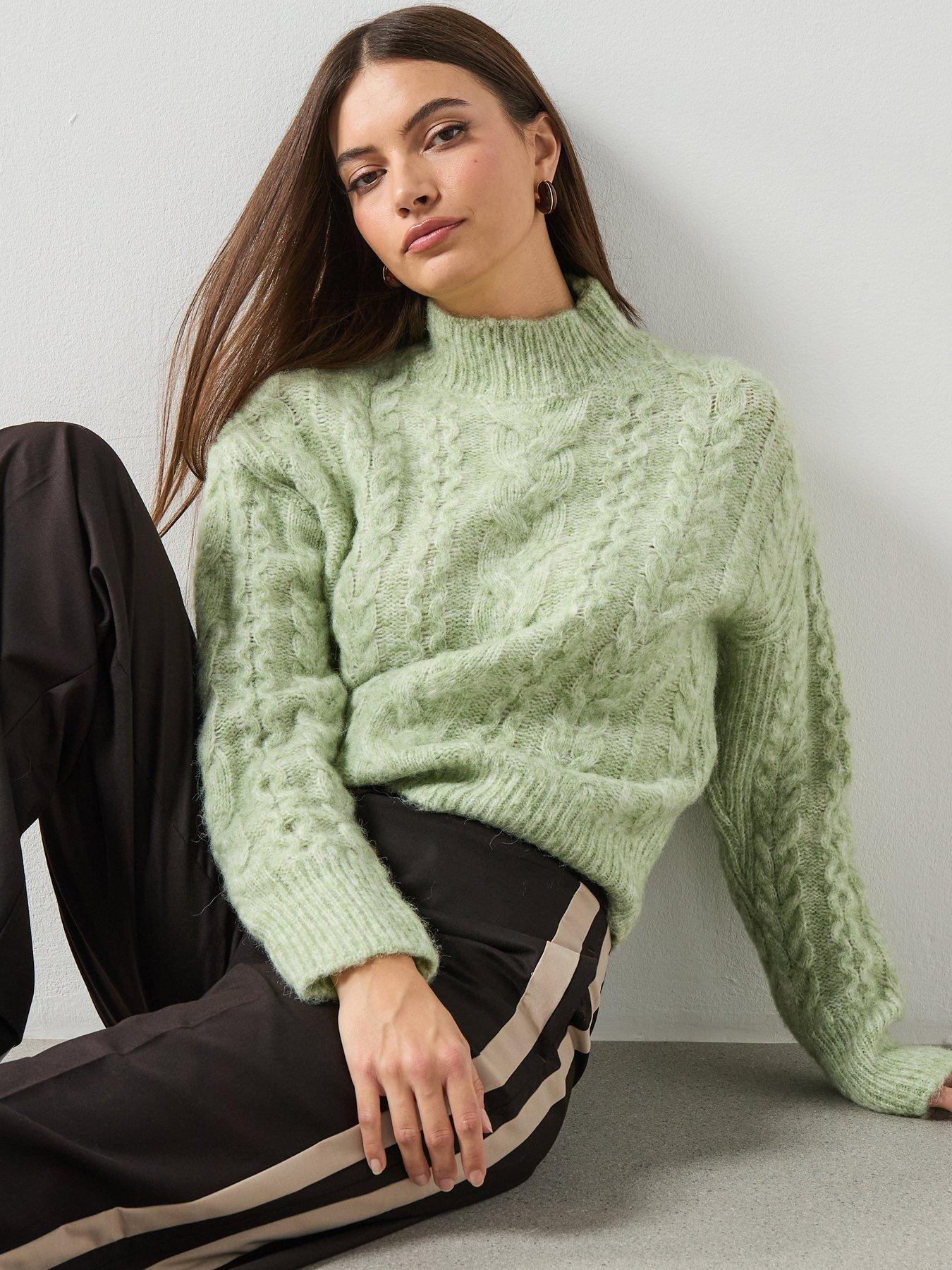 Mango Braided Sweater With Perkins Neck - Blue