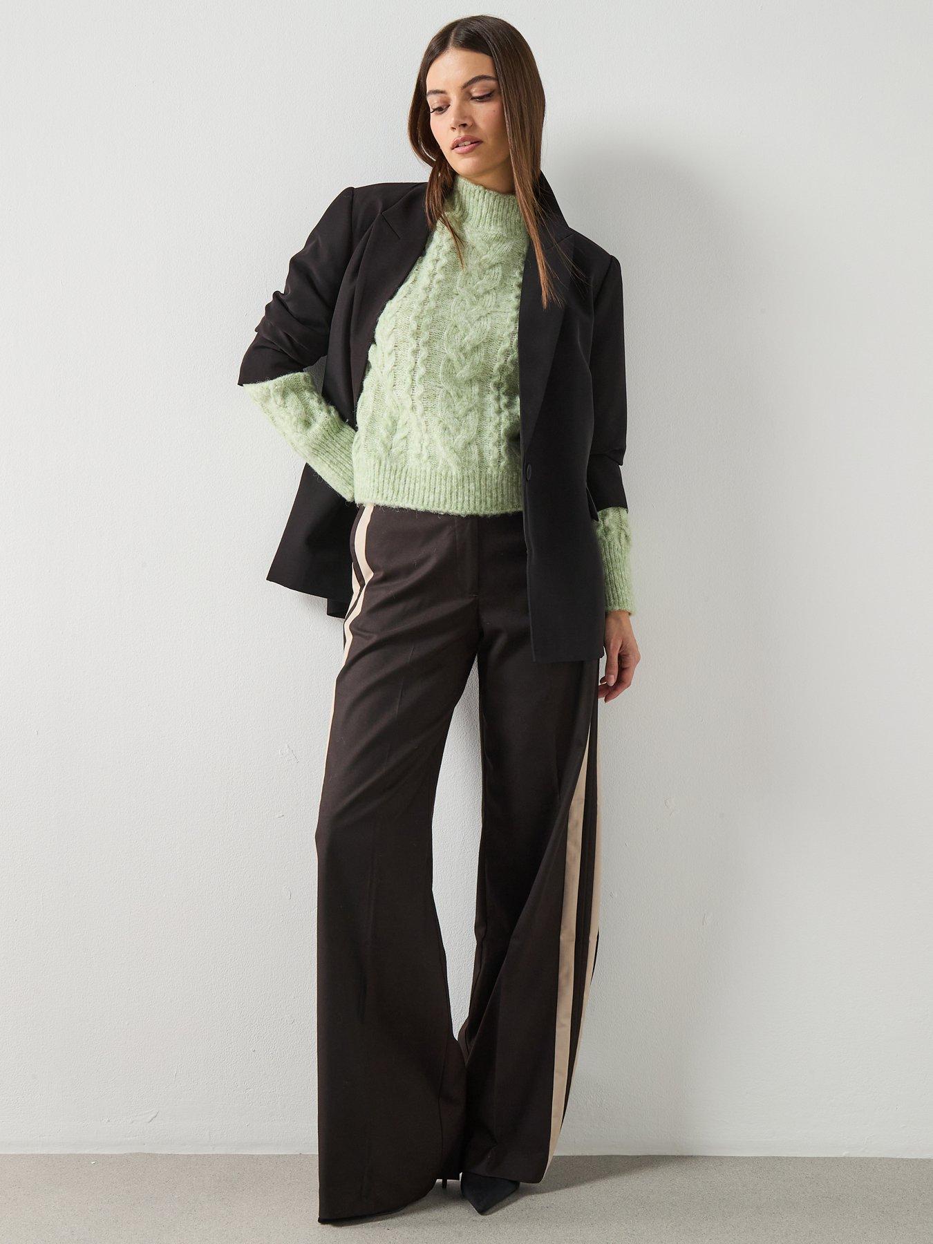  image of mango-braided-sweater-with-perkins-neck-blue