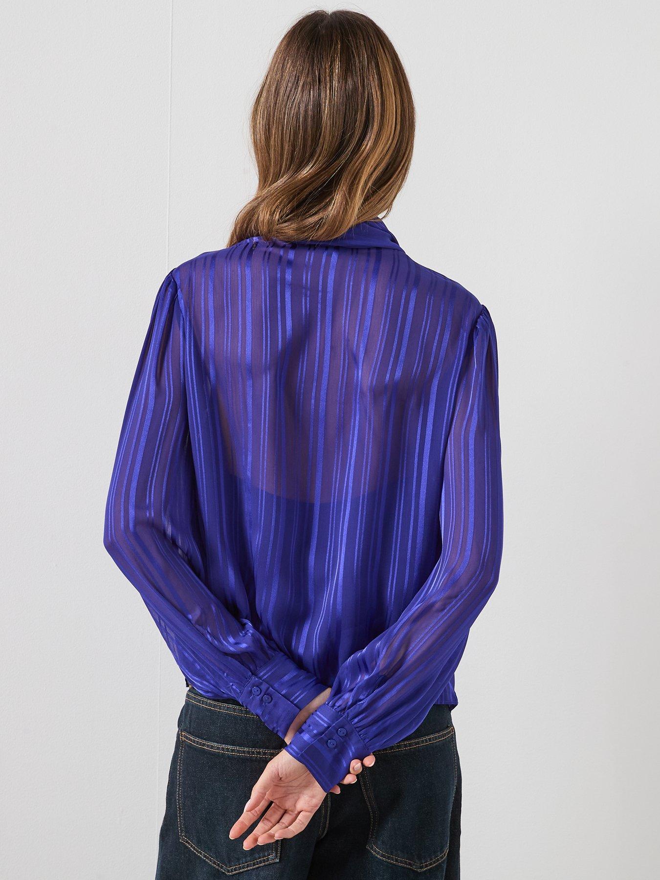  image of mango-striped-blouse-with-scarf-blue