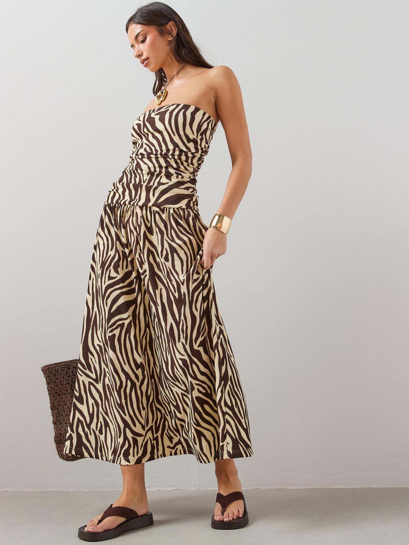 The Very Collection Printed Textured Stretch Bandeau Dress