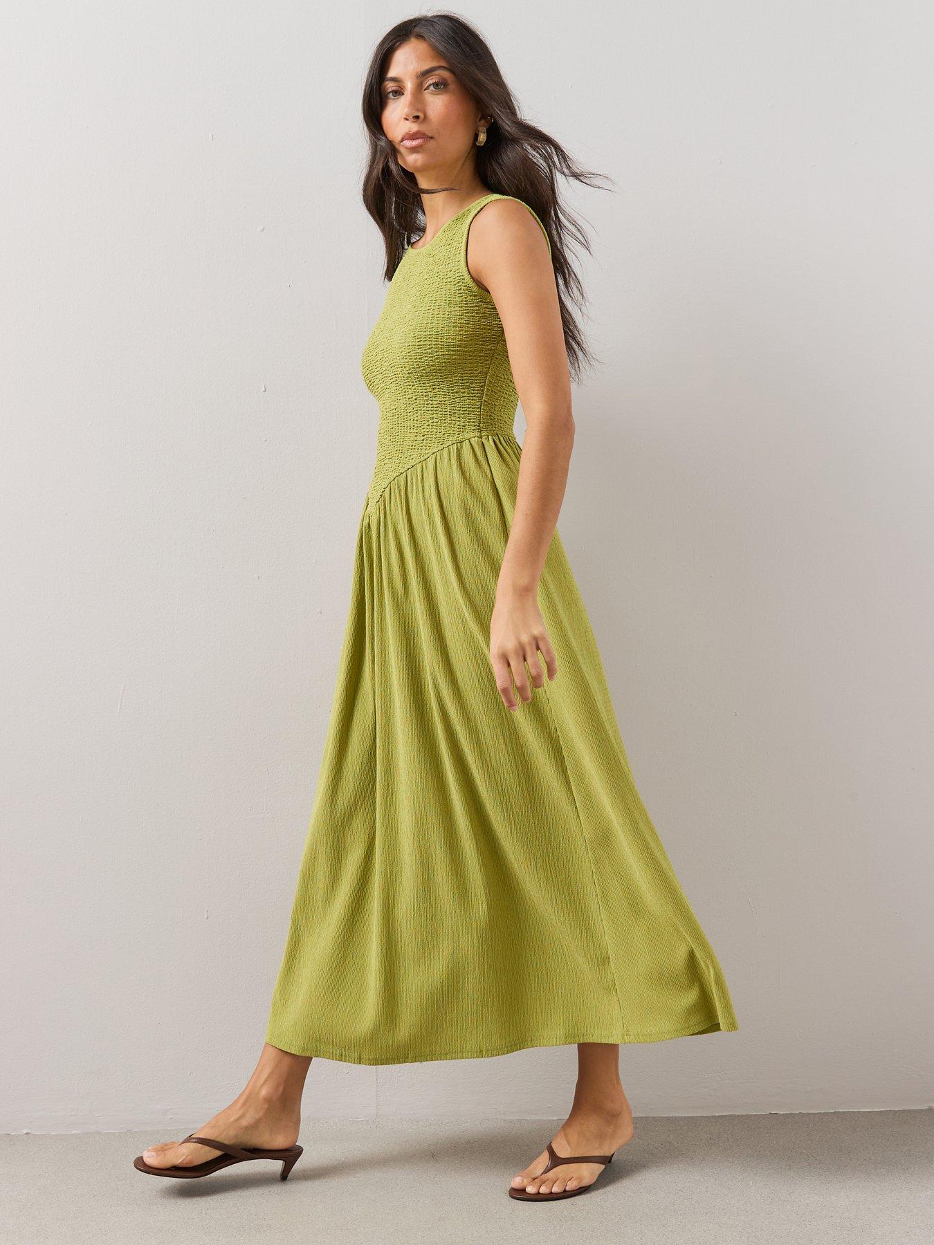 The Very Collection Textured Stretched Shirred Midaxi Dress - Green