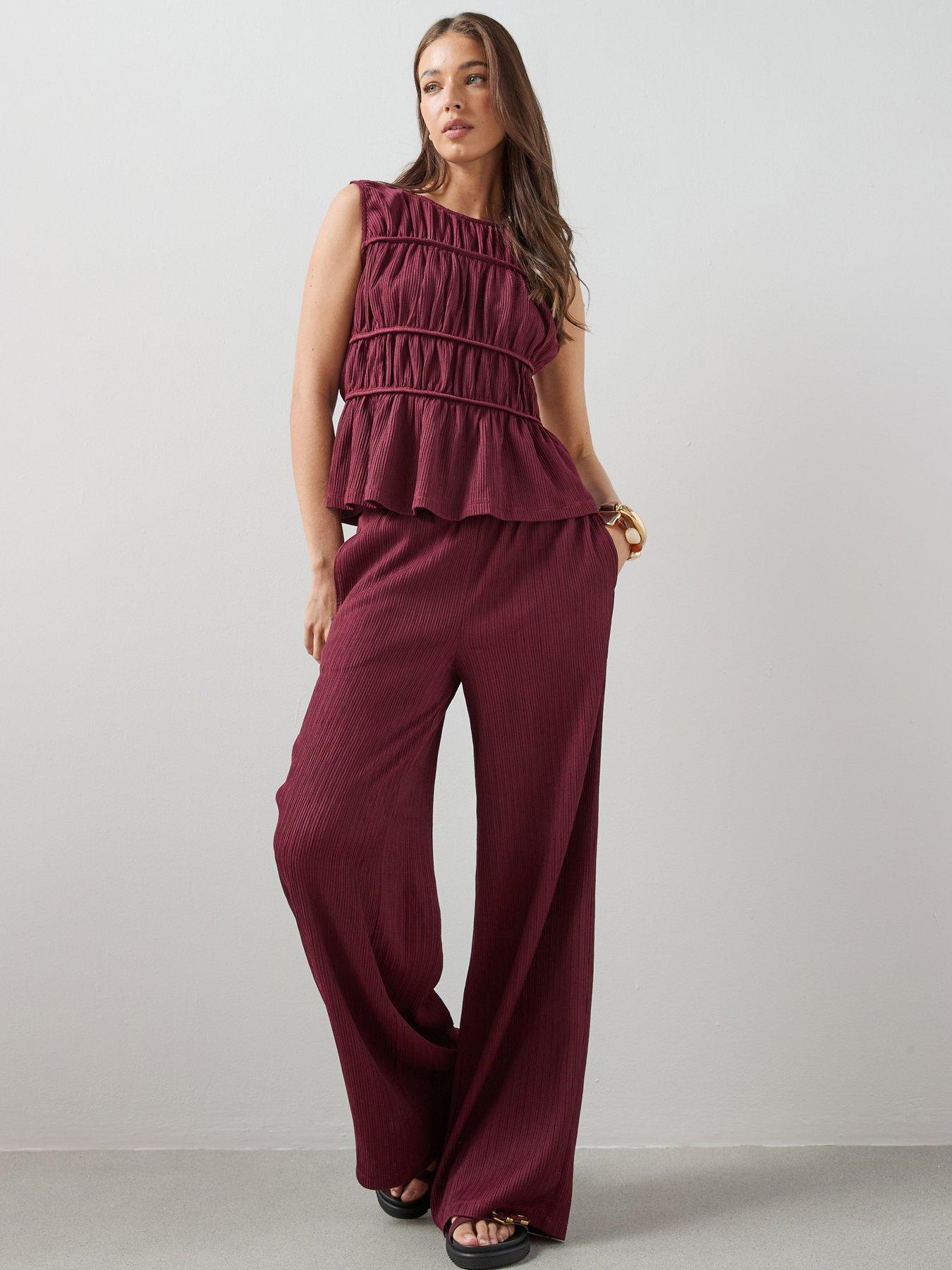 The Very Collection Texture Wide Leg Trouser Co-Ord - Red