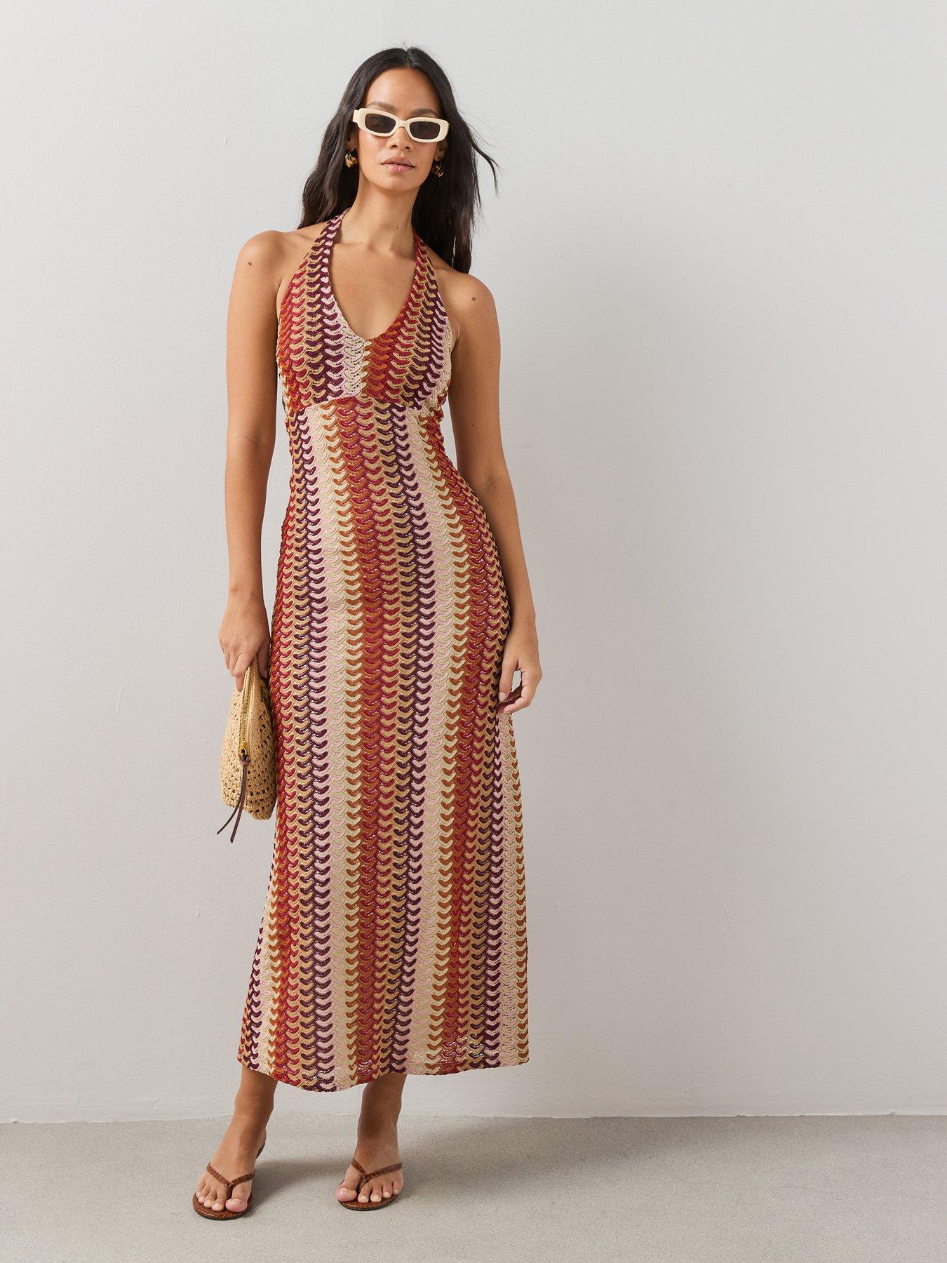 The Very Collection Textured Crochet Halter Maxi Dress - Multi