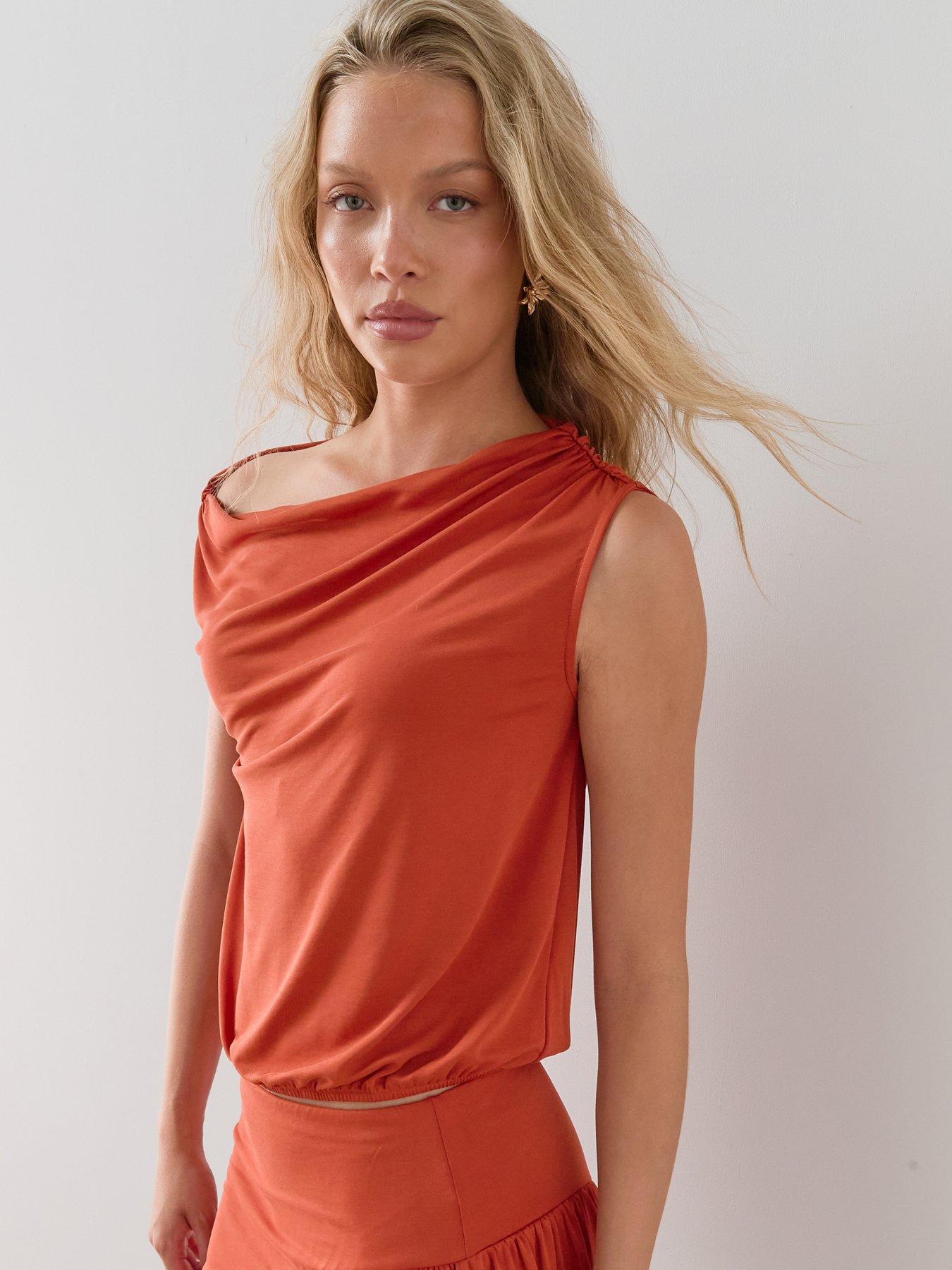 The Very Collection Draped Off Shoulder Top Co-Ord - Orange