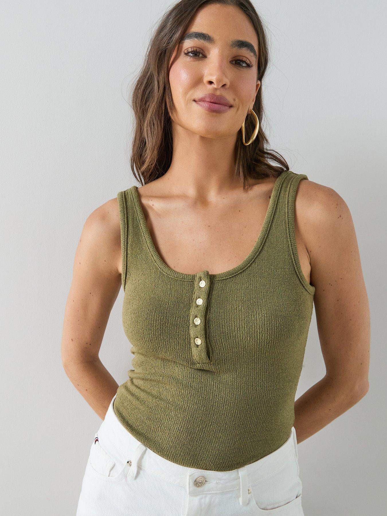 Image 5 of 7 of The Very Collection Button Front Textured Vest - Green