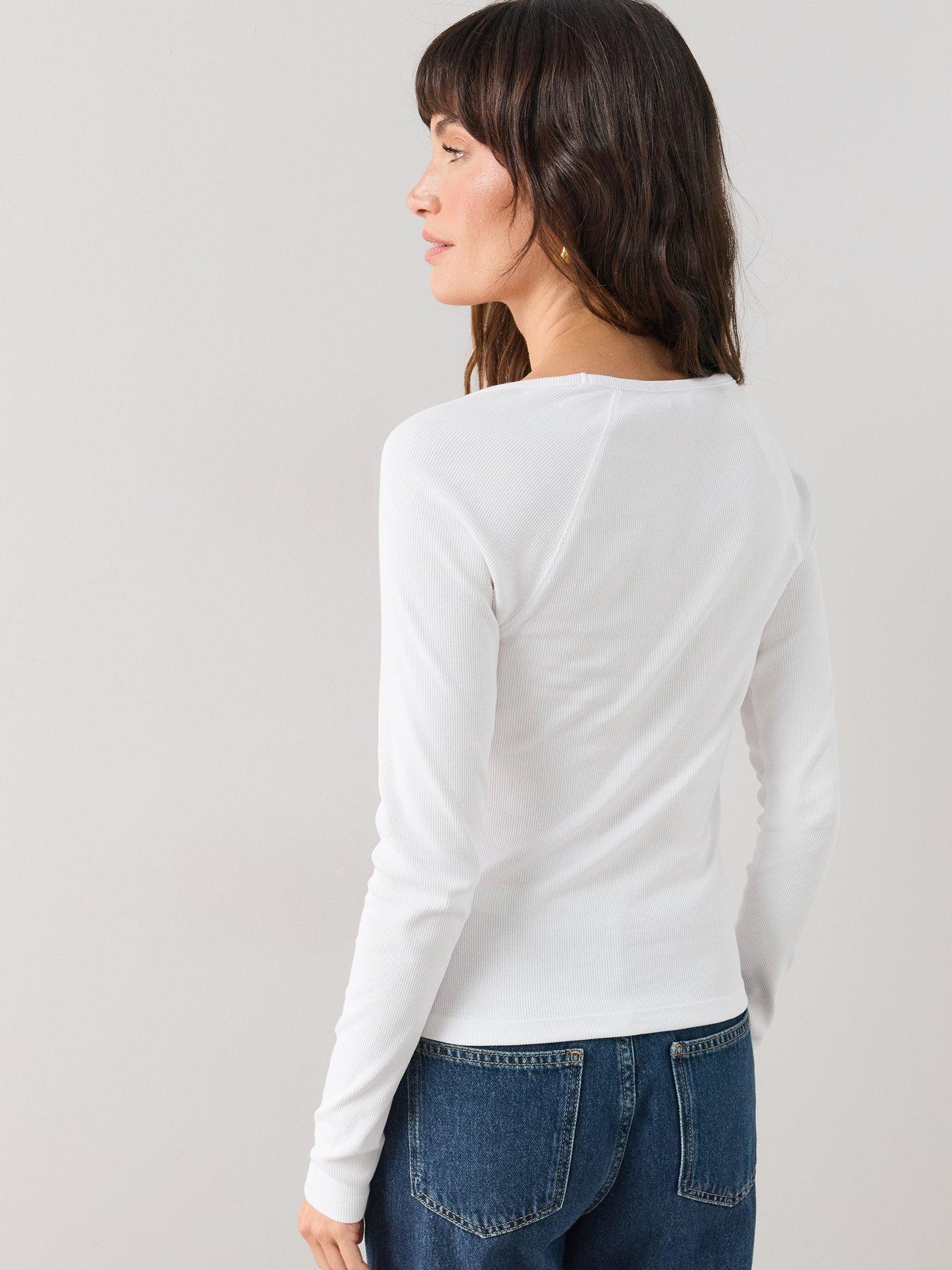 Image 2 of 7 of The Very Collection Deep V Neck Raglan T-Shirt - White