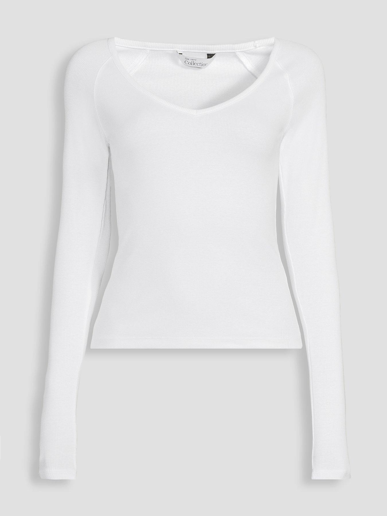 Image 7 of 7 of The Very Collection Deep V Neck Raglan T-Shirt - White