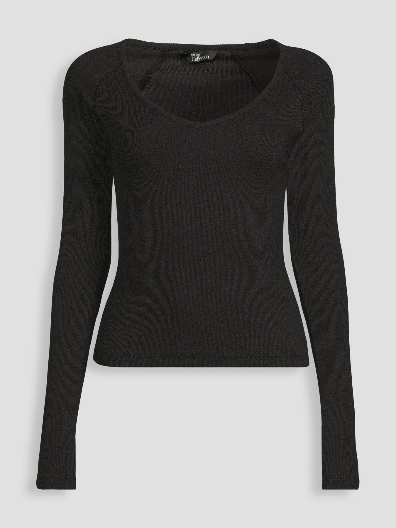 Image 7 of 7 of The Very Collection Deep V Neck Raglan T-Shirt - Black