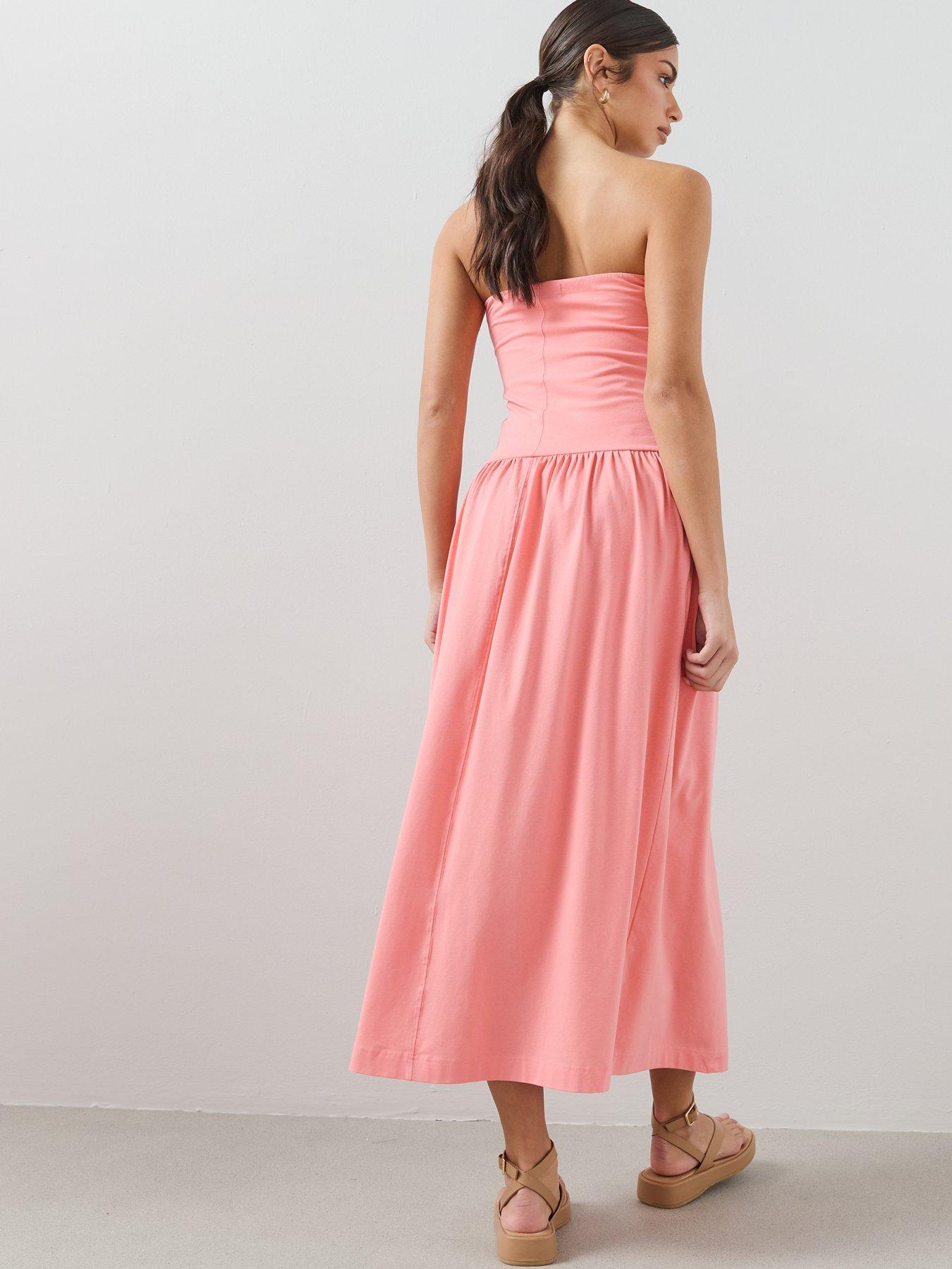 Image 2 of 7 of The Very Collection Bandeau Cotton Midaxi Dress With Pockets - Coral