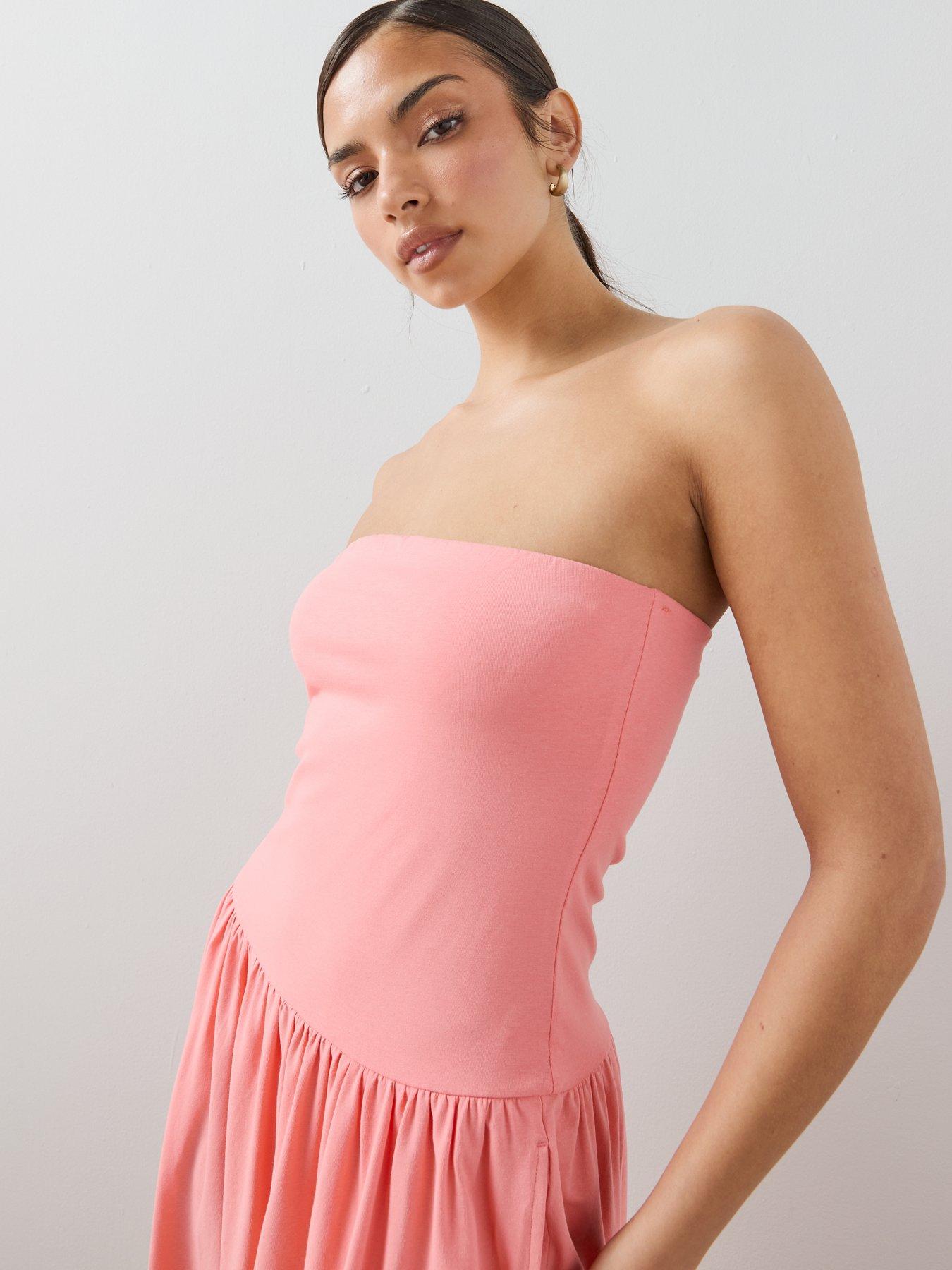 Image 4 of 7 of The Very Collection Bandeau Cotton Midaxi Dress With Pockets - Coral