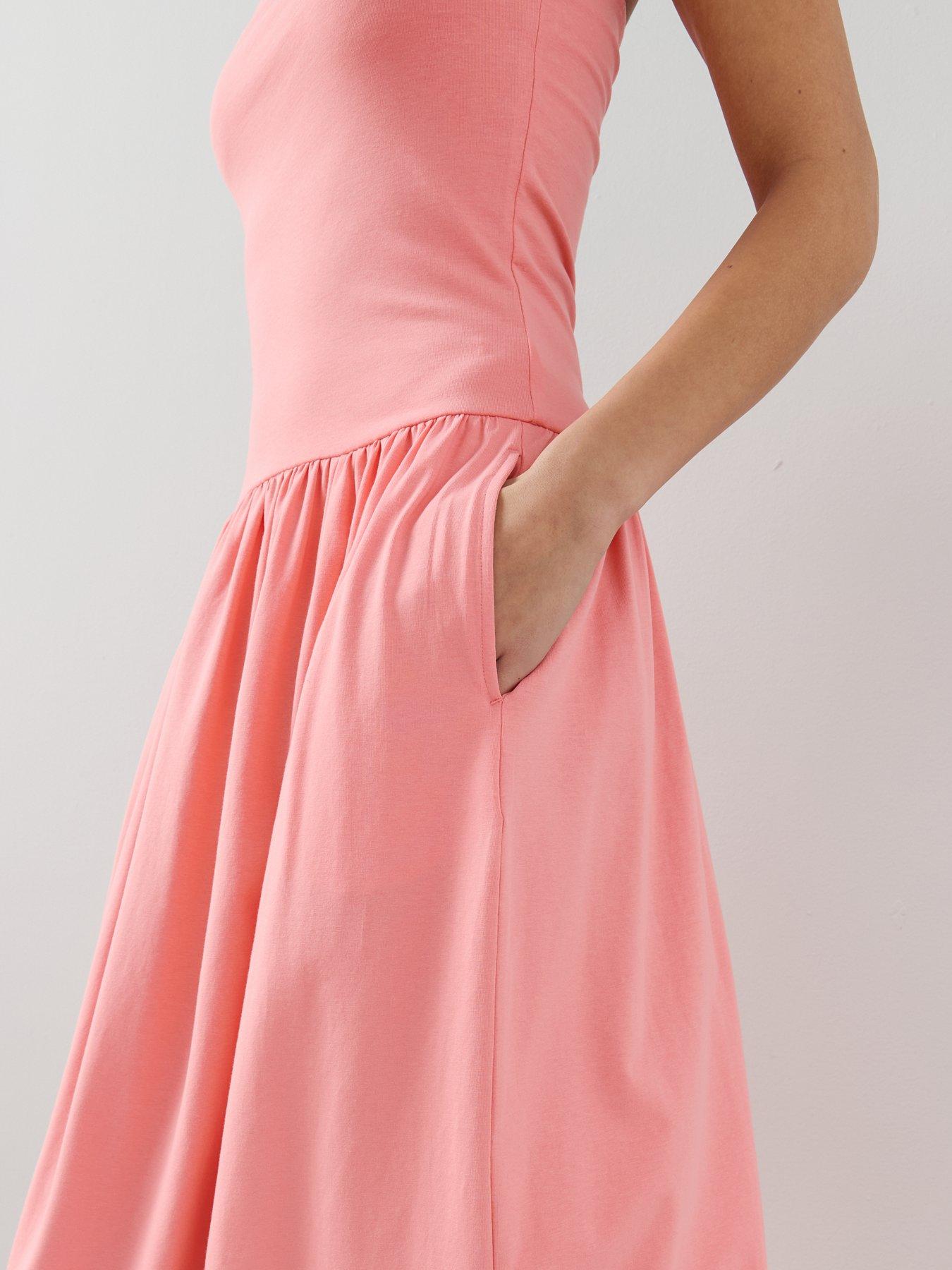 Image 5 of 7 of The Very Collection Bandeau Cotton Midaxi Dress With Pockets - Coral