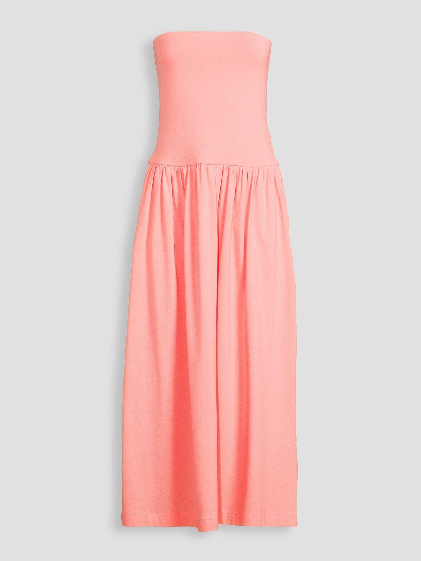 Image 7 of 7 of The Very Collection Bandeau Cotton Midaxi Dress With Pockets - Coral