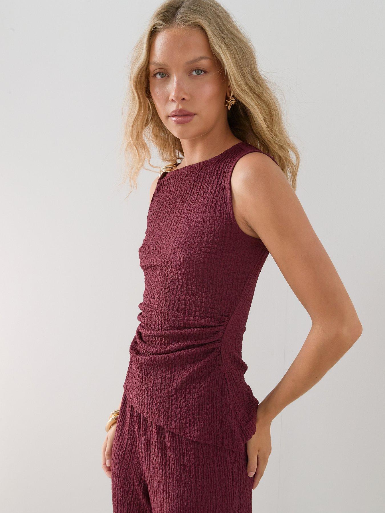 The Very Collection Shoulder Trim Textured Top - Maroon