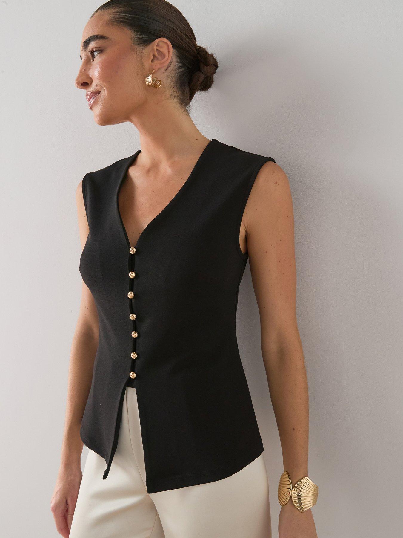The Very Collection Button Through Sleeveless Top - Black