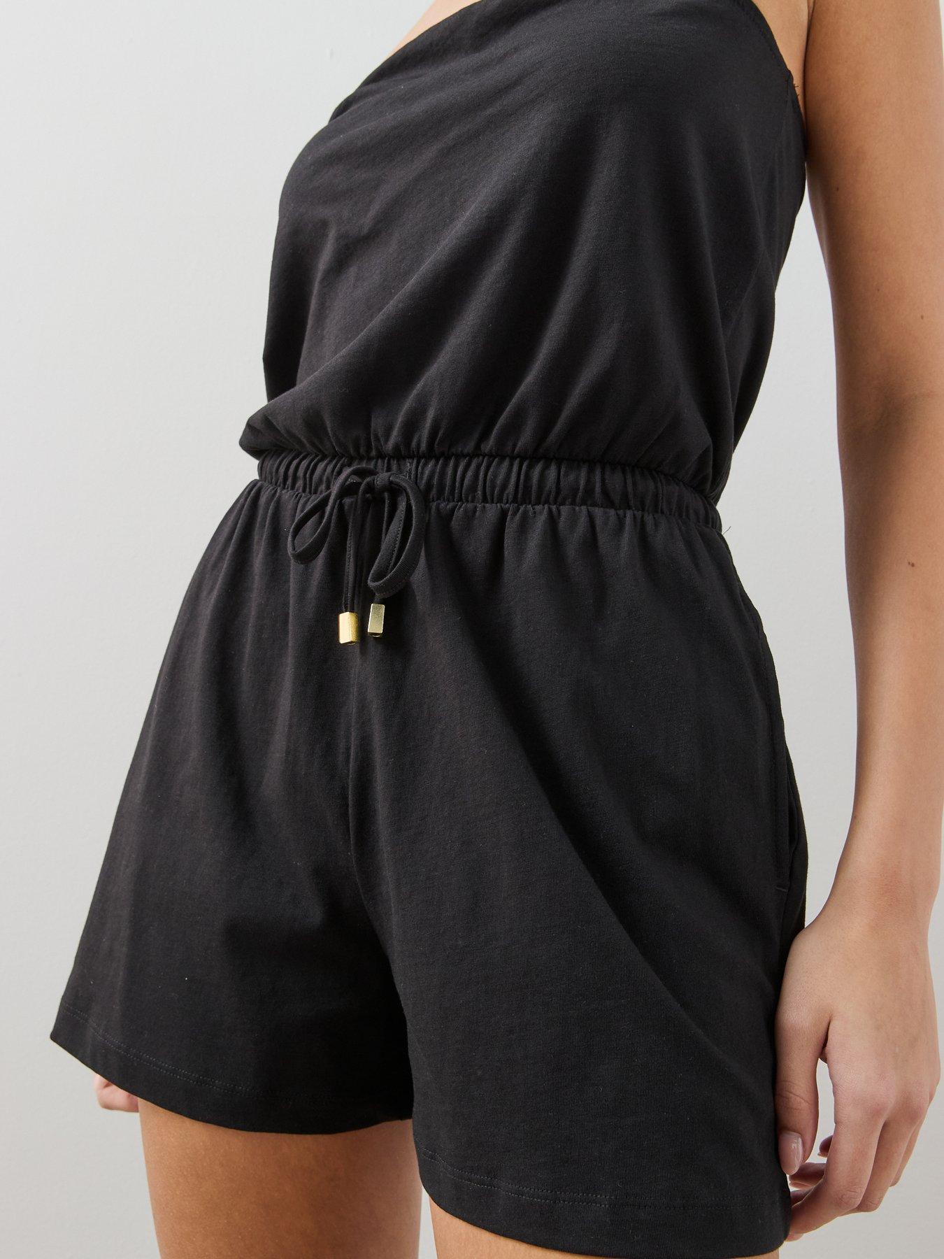 Image 4 of 6 of The Very Collection Tie Waist Cotton Playsuit - Black