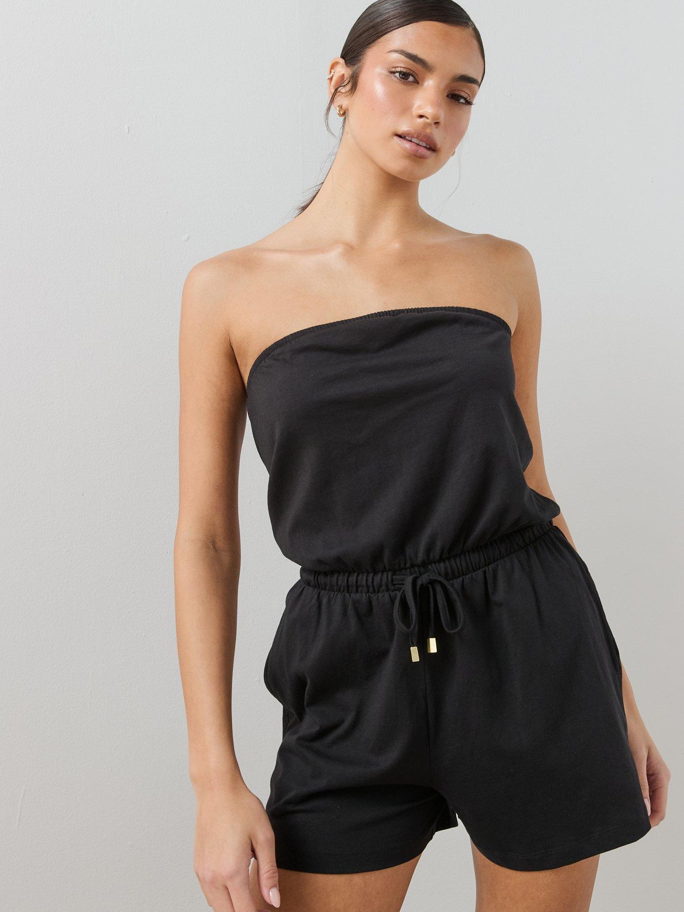 Image 5 of 6 of The Very Collection Tie Waist Cotton Playsuit - Black