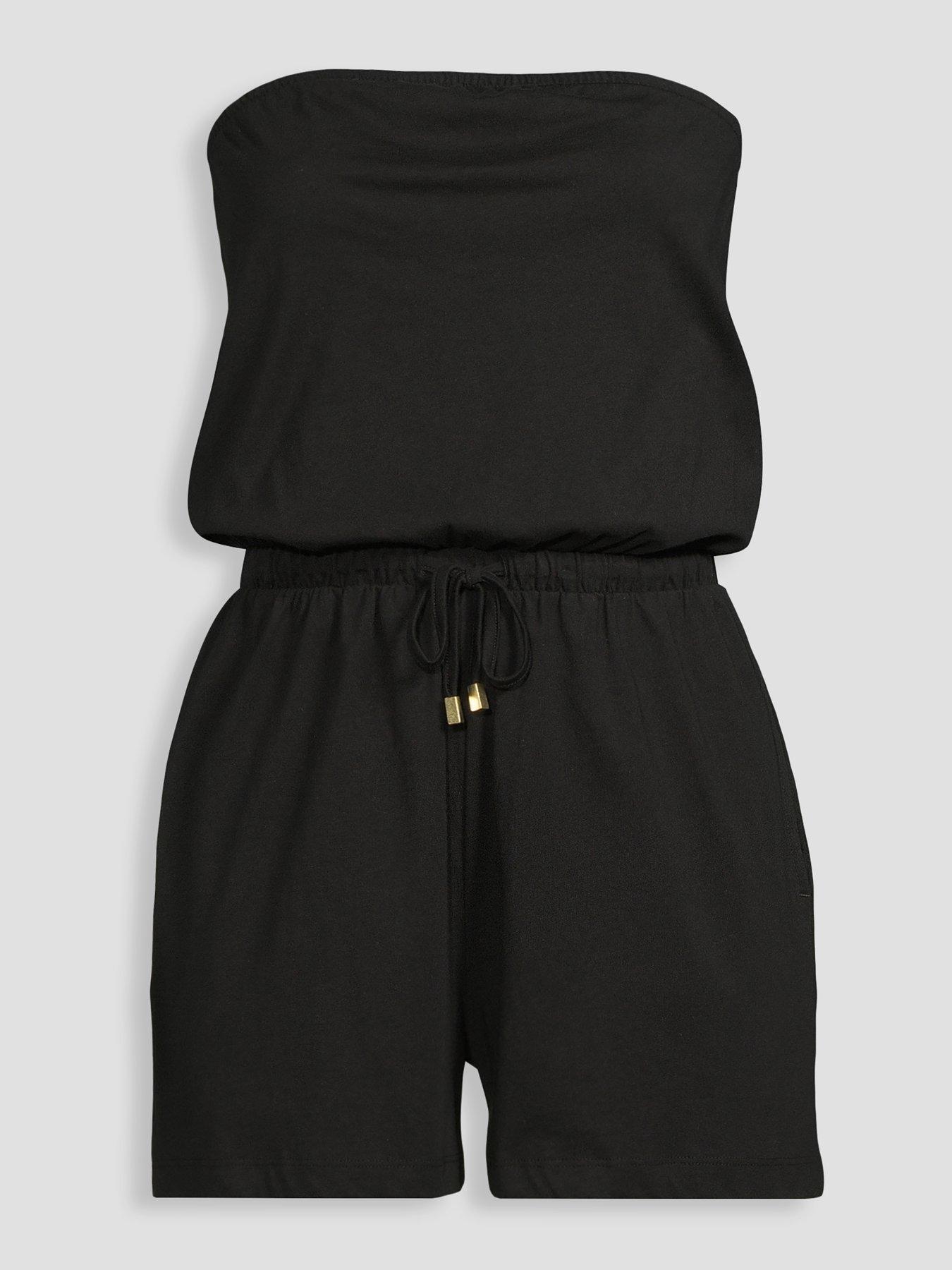 Image 6 of 6 of The Very Collection Tie Waist Cotton Playsuit - Black