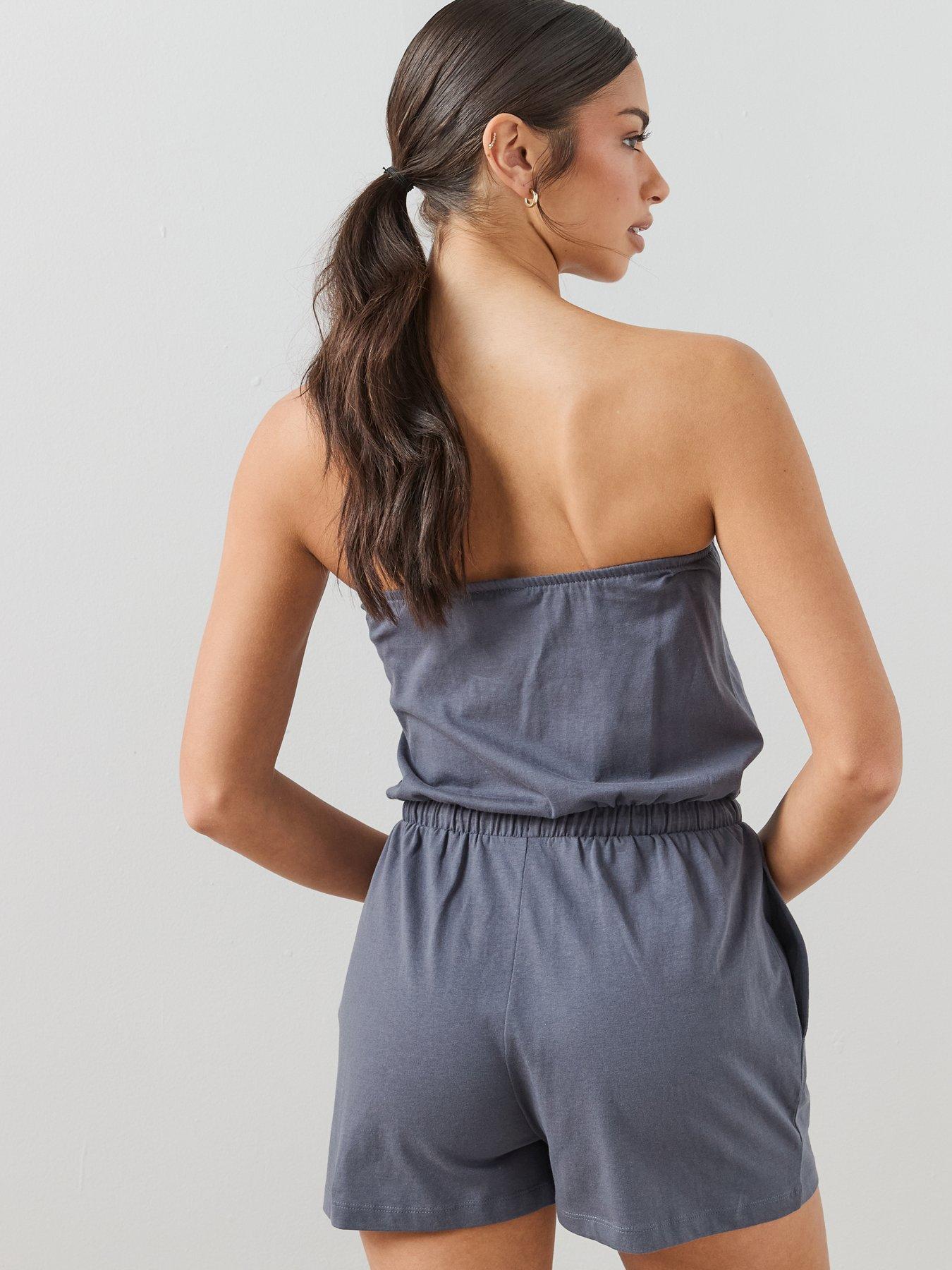 Image 2 of 7 of The Very Collection Tie Waist Cotton Playsuit - Blue