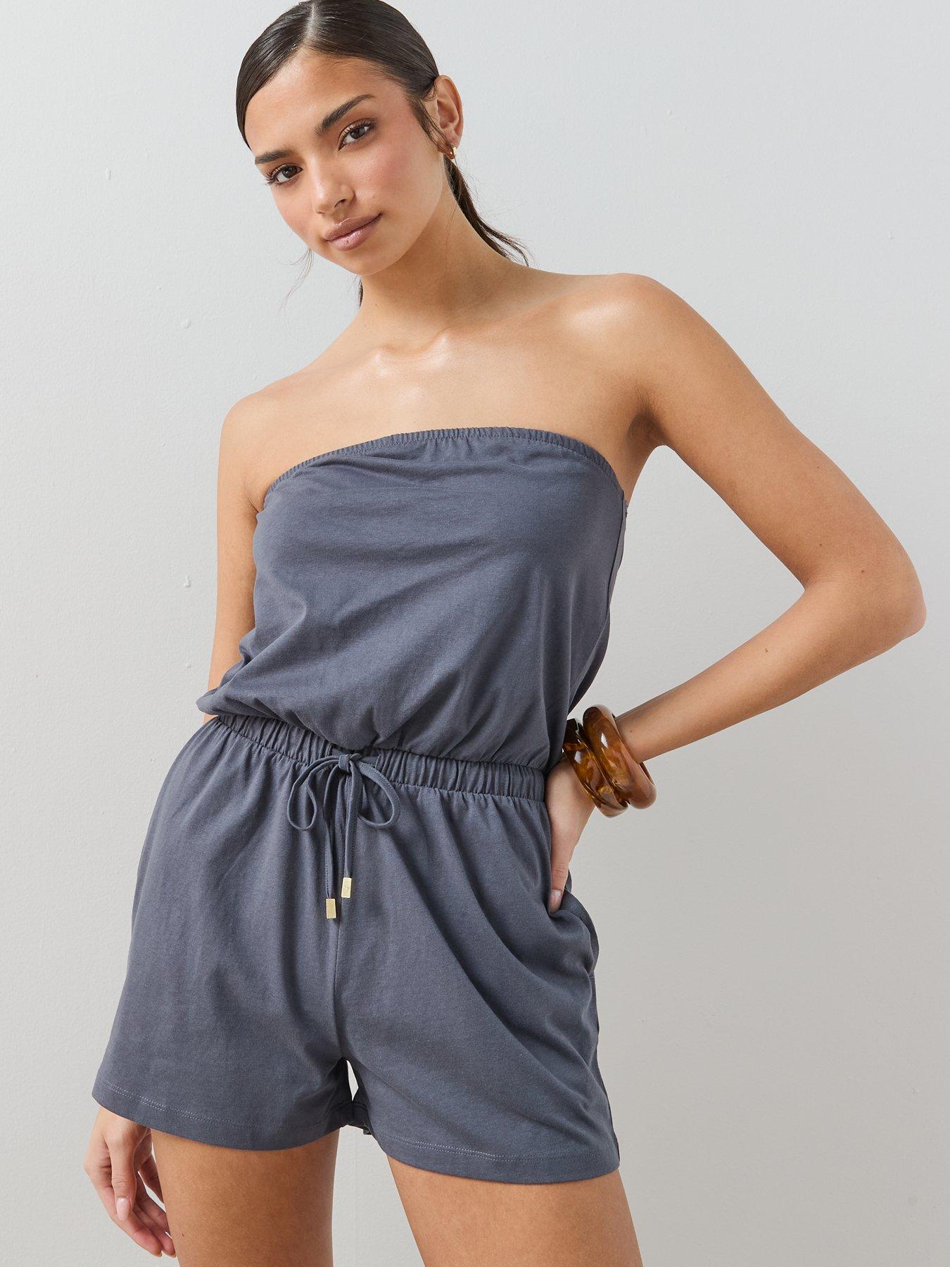 Image 6 of 7 of The Very Collection Tie Waist Cotton Playsuit - Blue