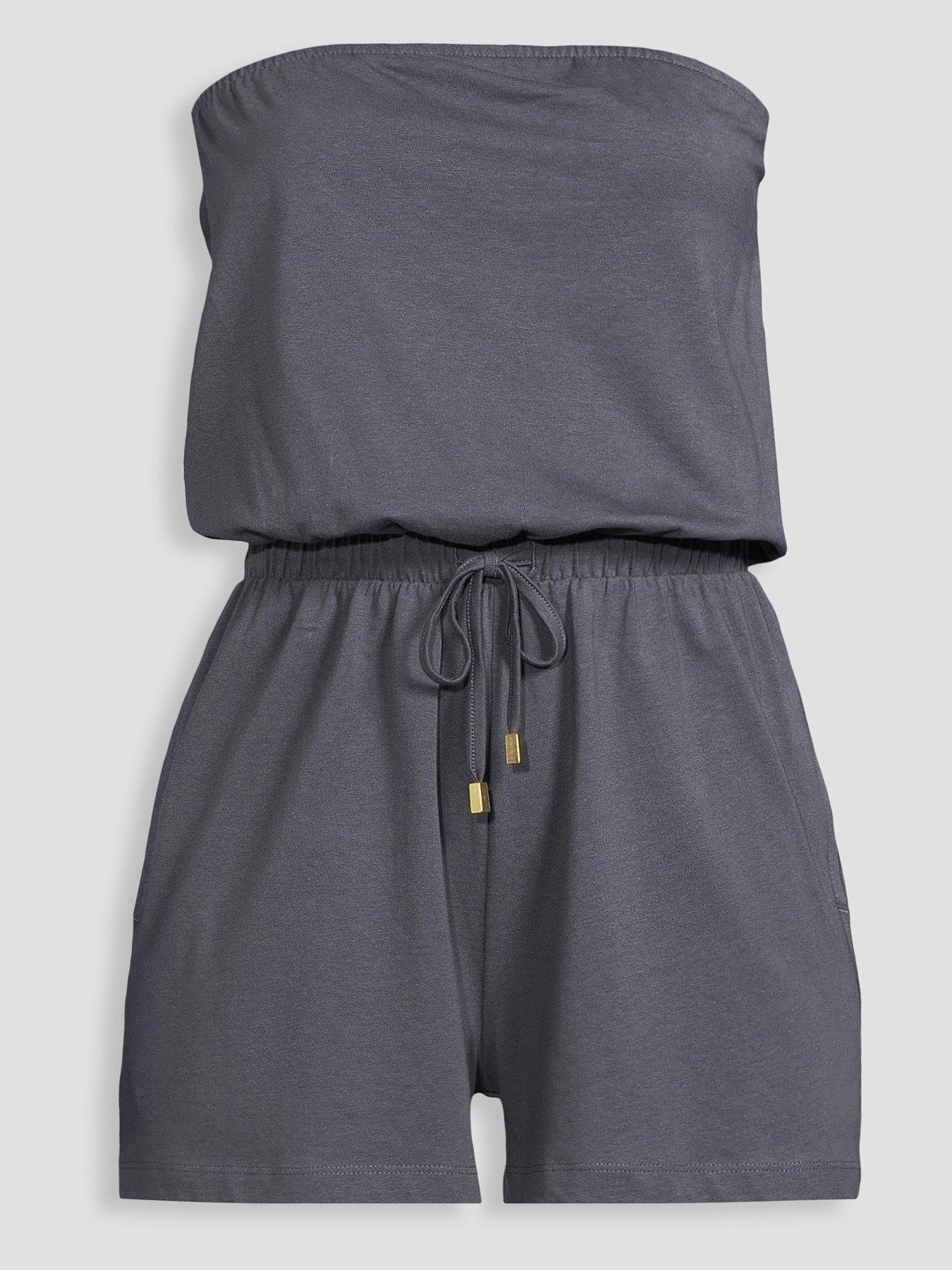 Image 7 of 7 of The Very Collection Tie Waist Cotton Playsuit - Blue