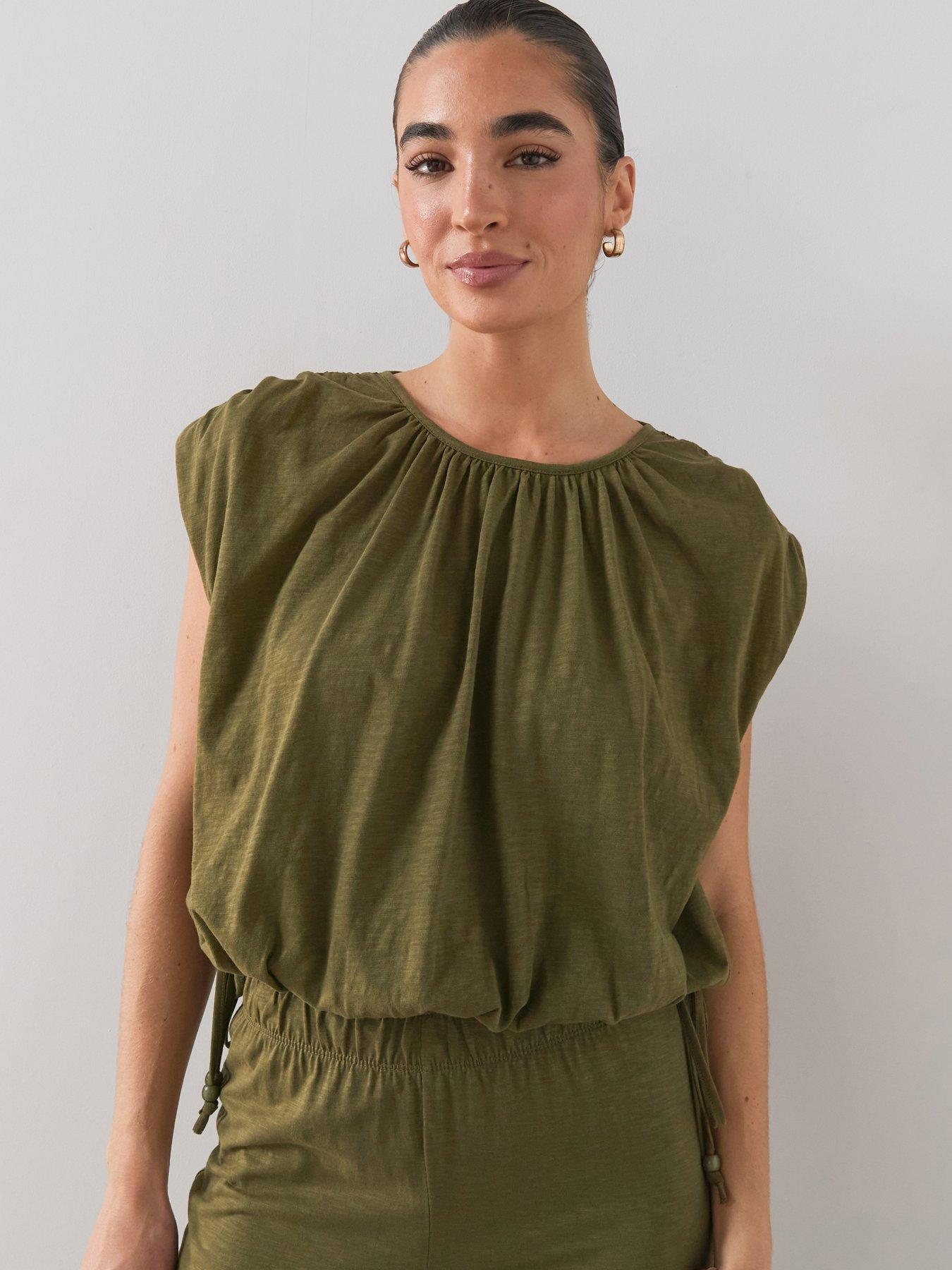Image 1 of 7 of The Very Collection Elasticated Waist T-Shirt Co-Ord - Khaki