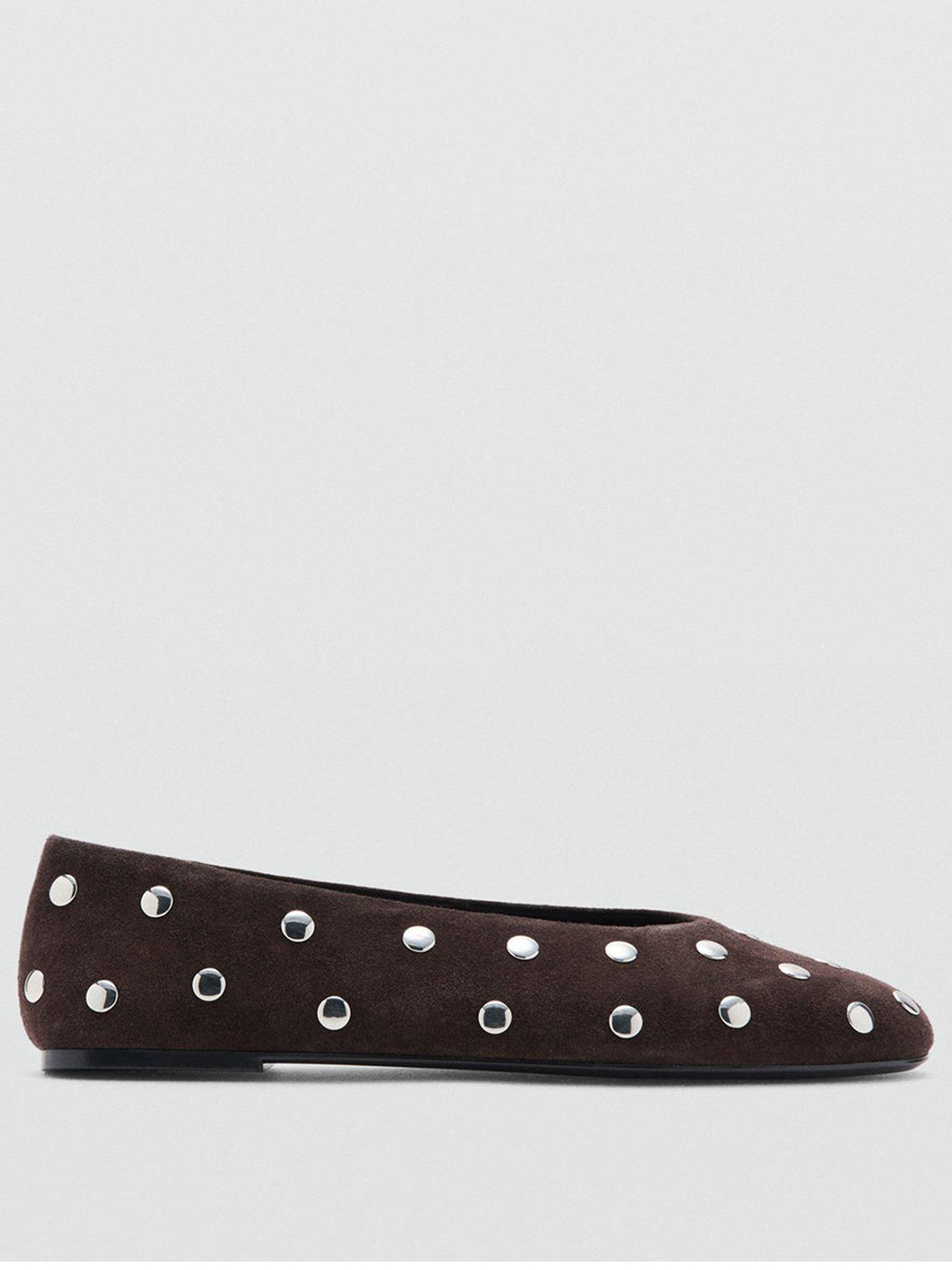 Image 2 of 5 of Mango Suede Ballet Flats With Studs - Brown
