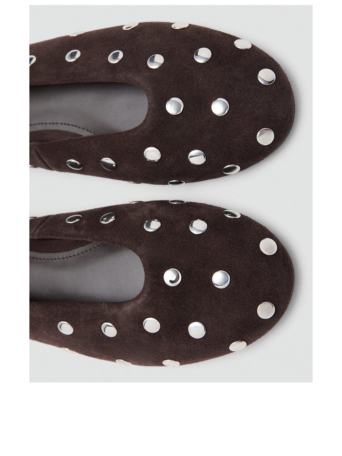 Image 3 of 5 of Mango Suede Ballet Flats With Studs - Brown