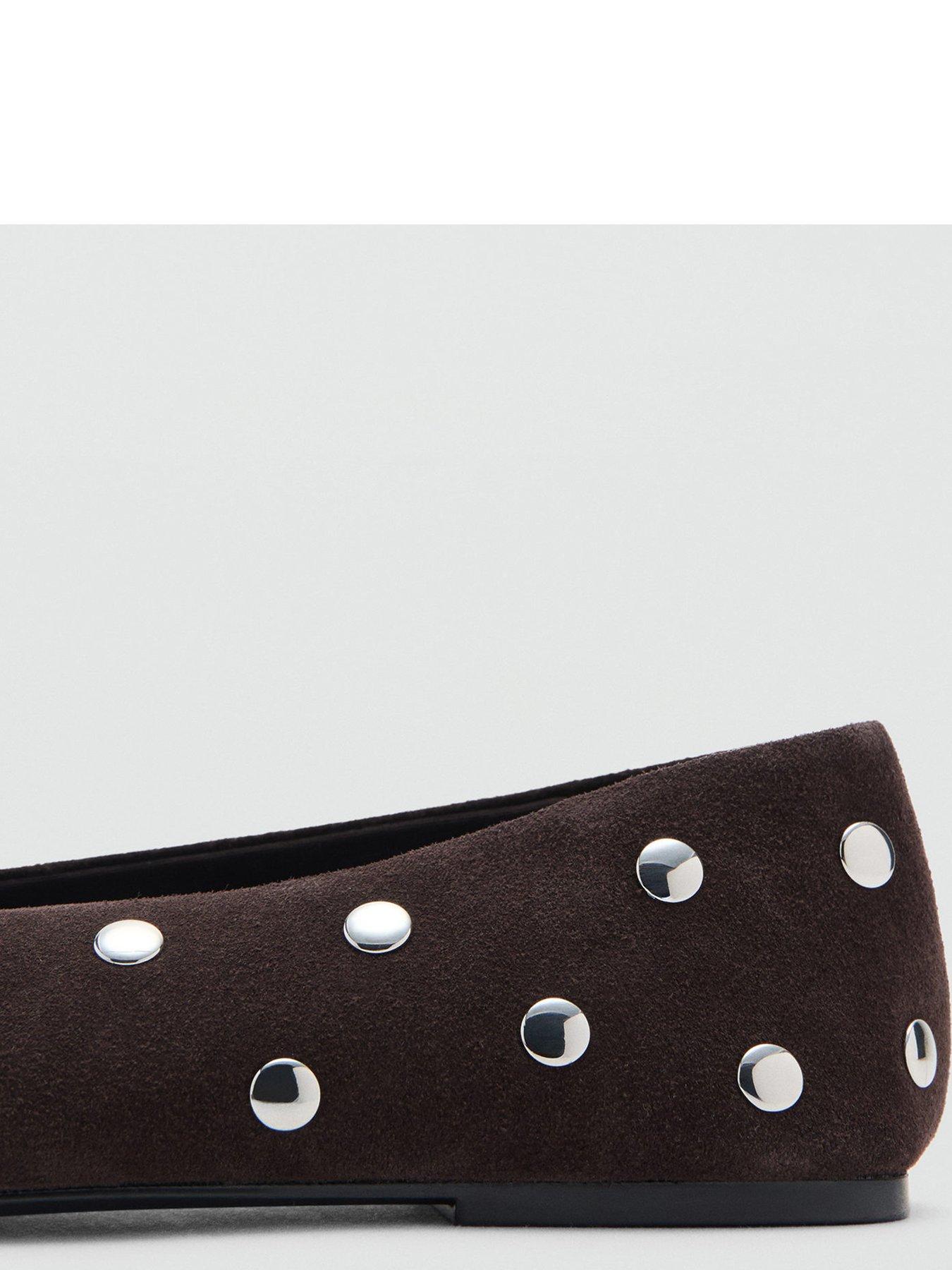 Image 4 of 5 of Mango Suede Ballet Flats With Studs - Brown