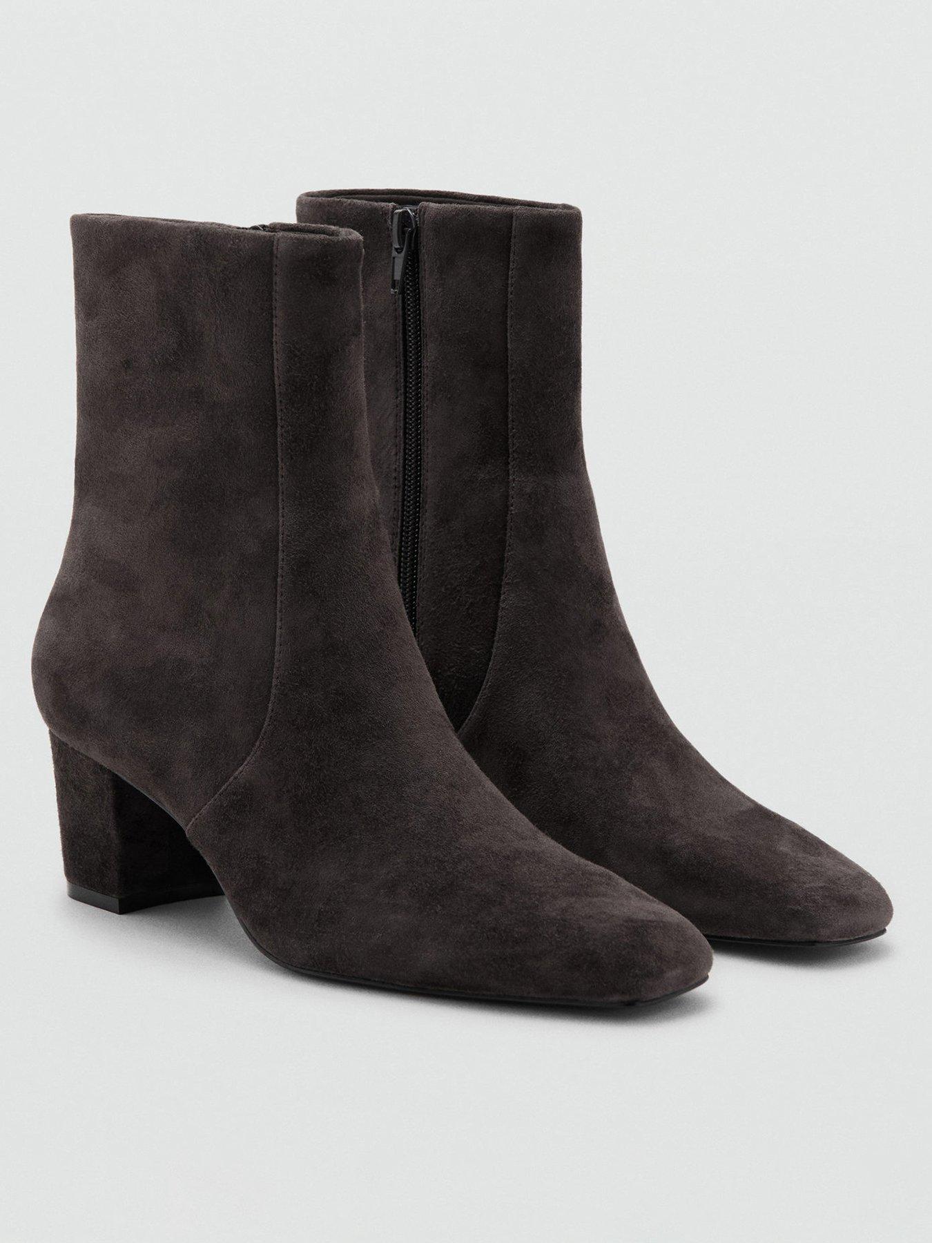 Image 1 of 6 of Mango Suede Ankle Boots With Block Heel - Grey