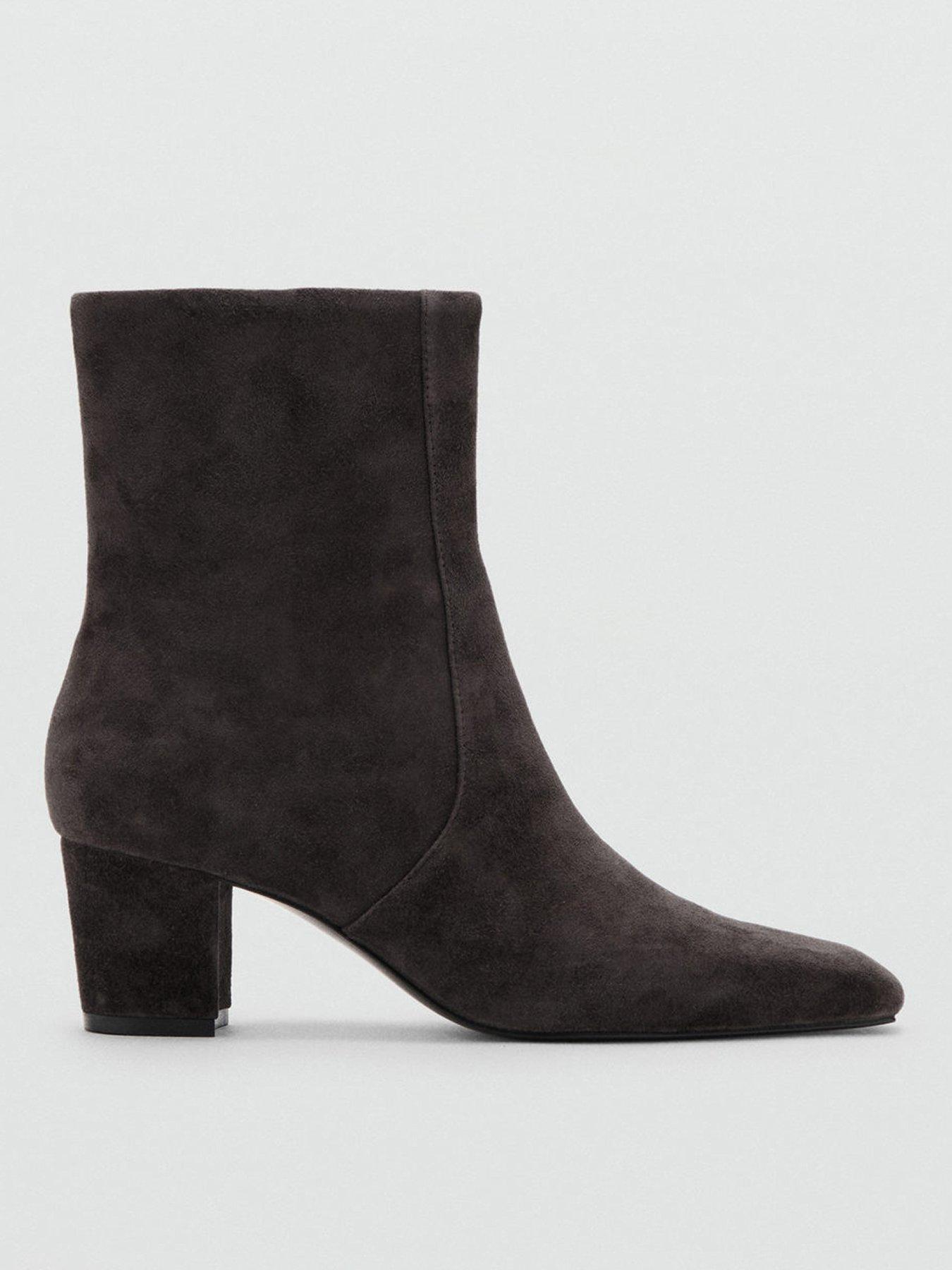 Image 3 of 6 of Mango Suede Ankle Boots With Block Heel - Grey