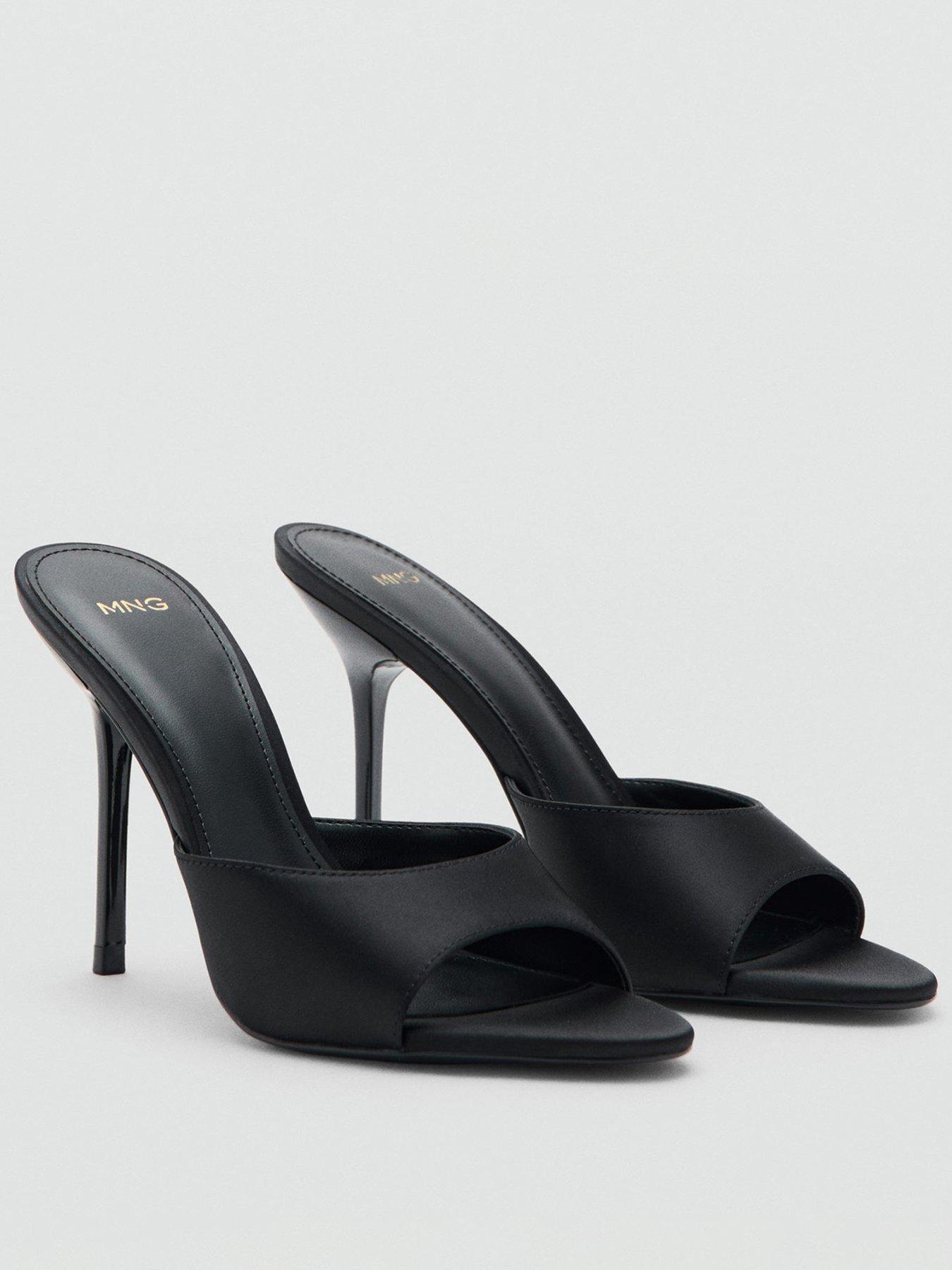 Image 1 of 4 of Mango High Heeled Satin Sandal - Black