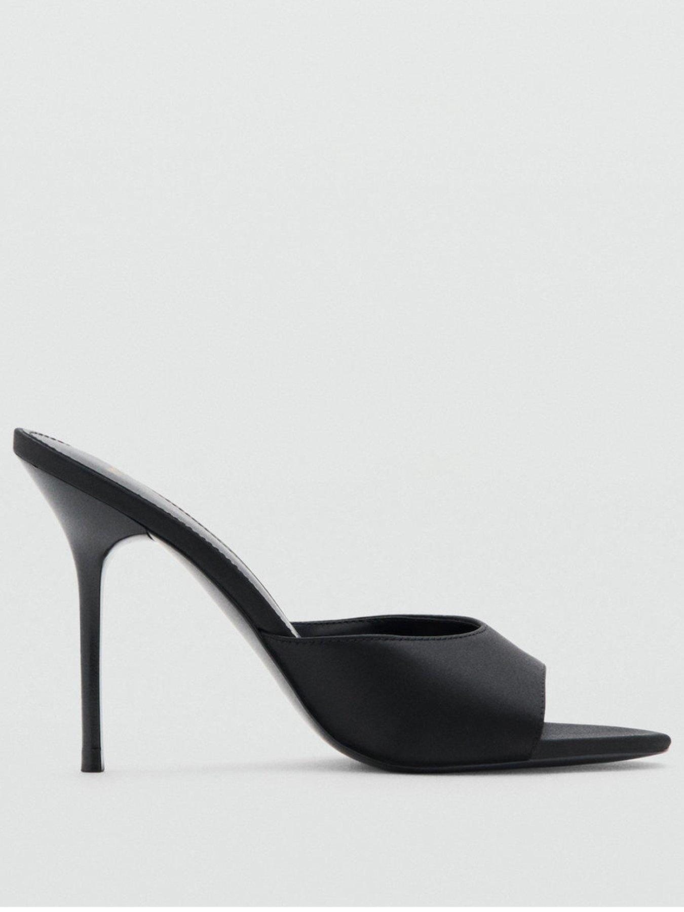 Image 2 of 4 of Mango High Heeled Satin Sandal - Black