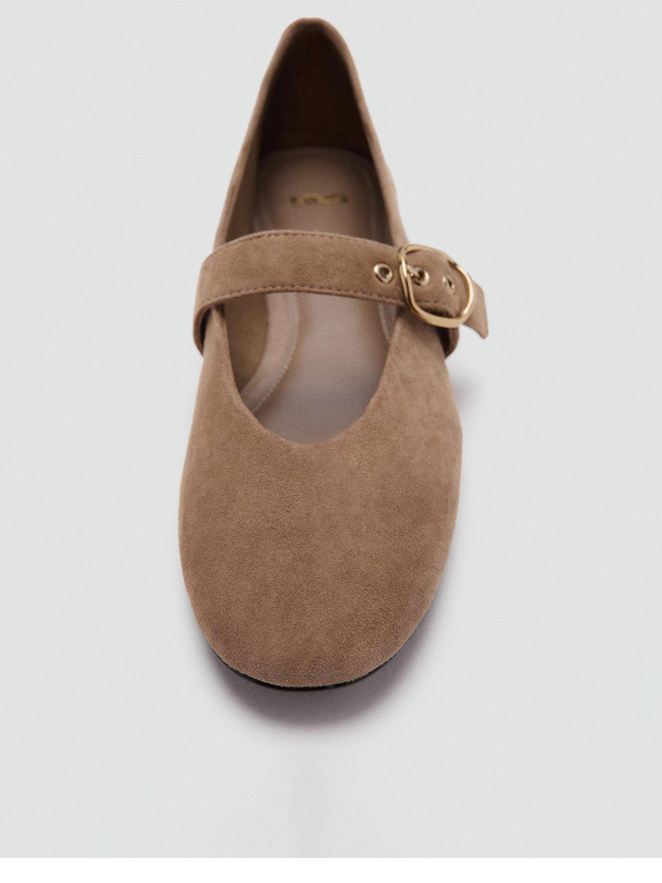 Image 3 of 5 of Mango Suede Leather Ballet Flats - Brown