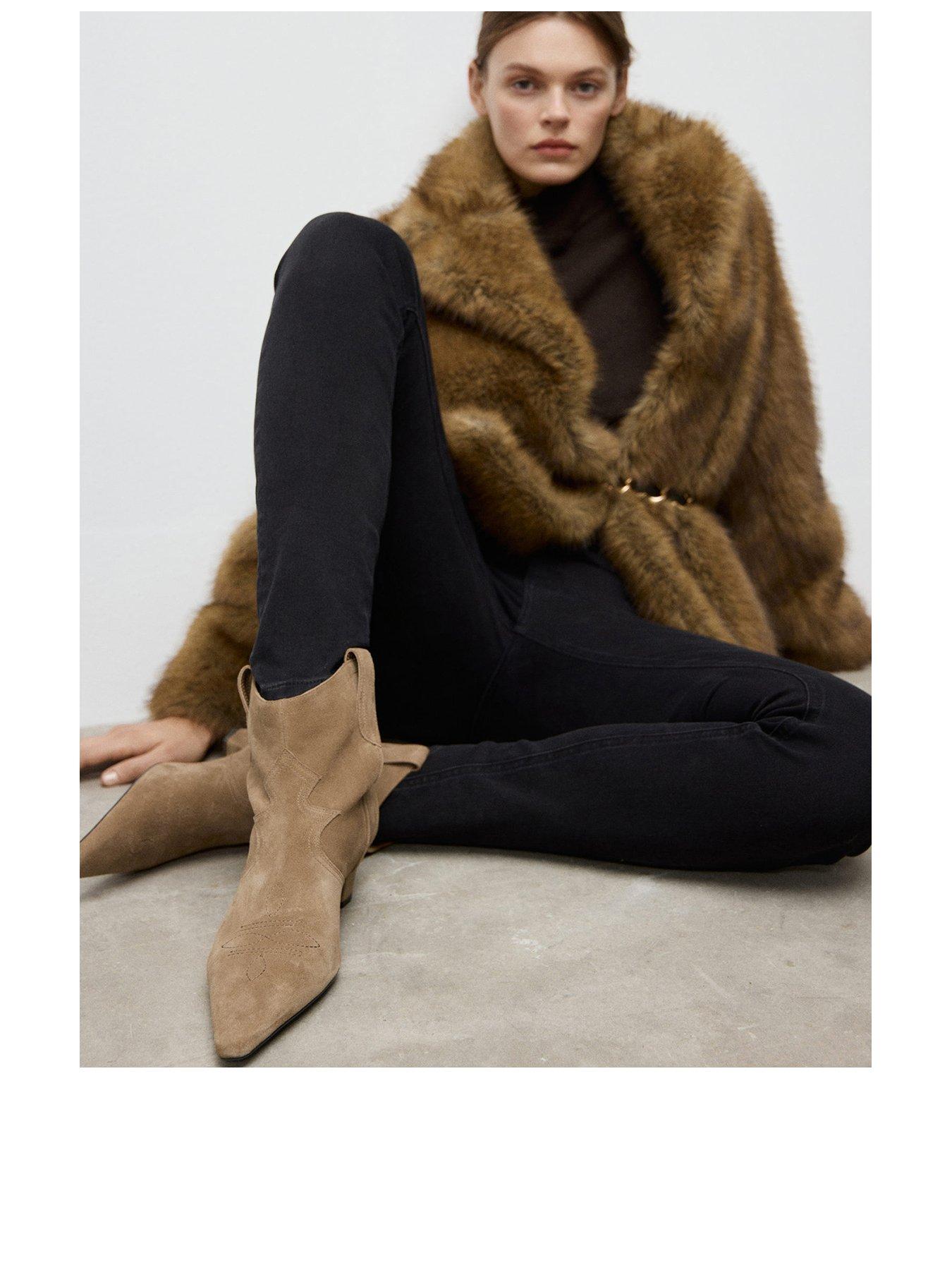  image of mango-suede-ankle-boot-with-kitten-heel-brown