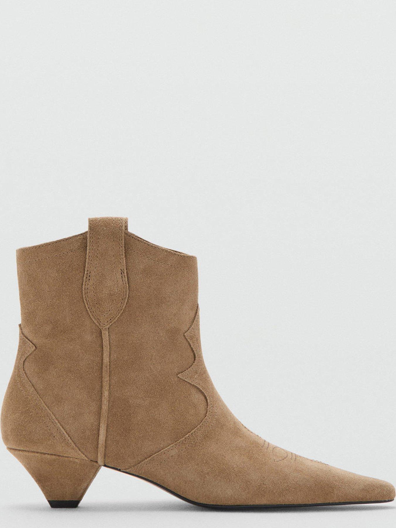  image of mango-suede-ankle-boot-with-kitten-heel-brown
