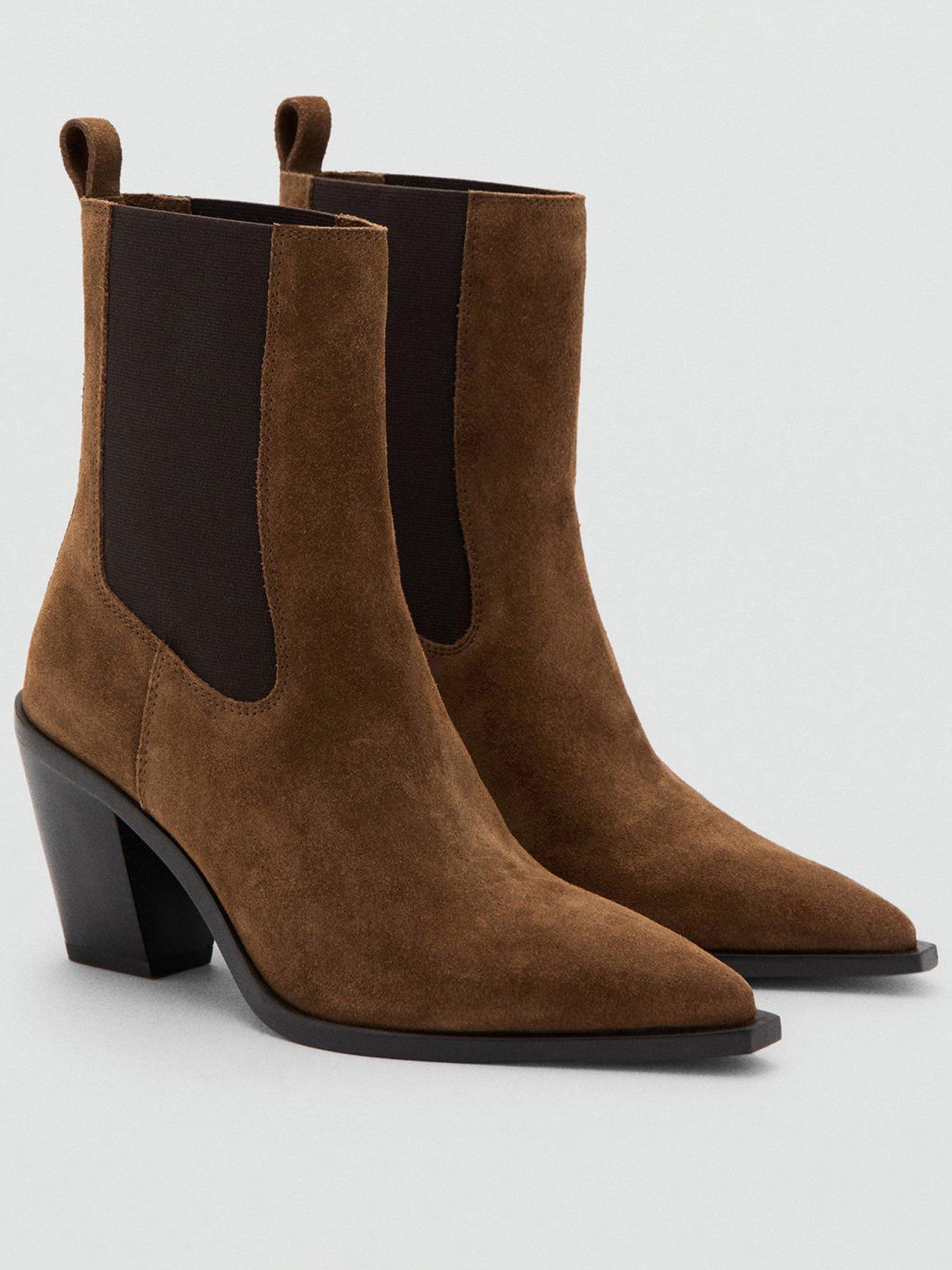  image of mango-suede-ankle-boot-with-pointed-panels-brown