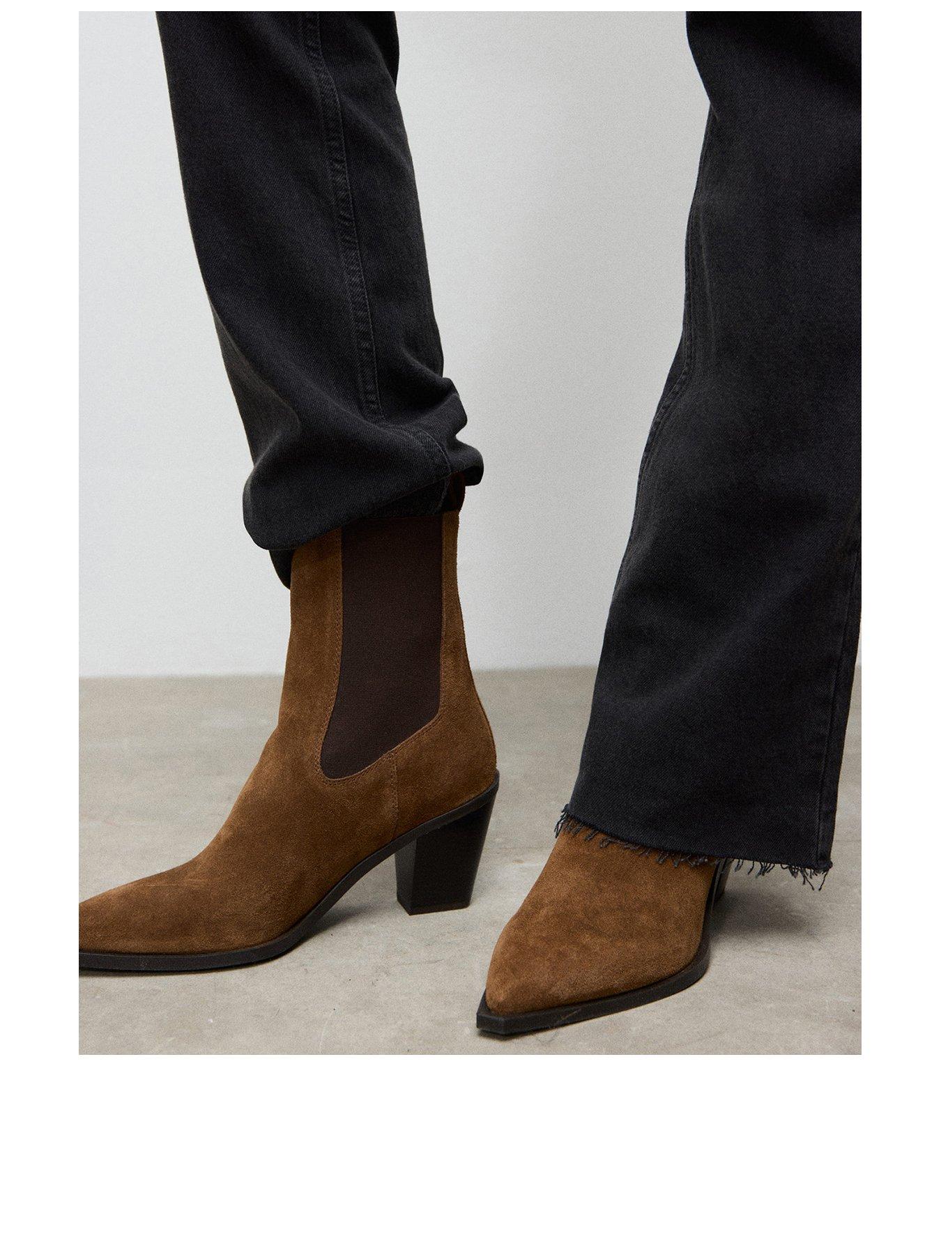  image of mango-suede-ankle-boot-with-pointed-panels-brown