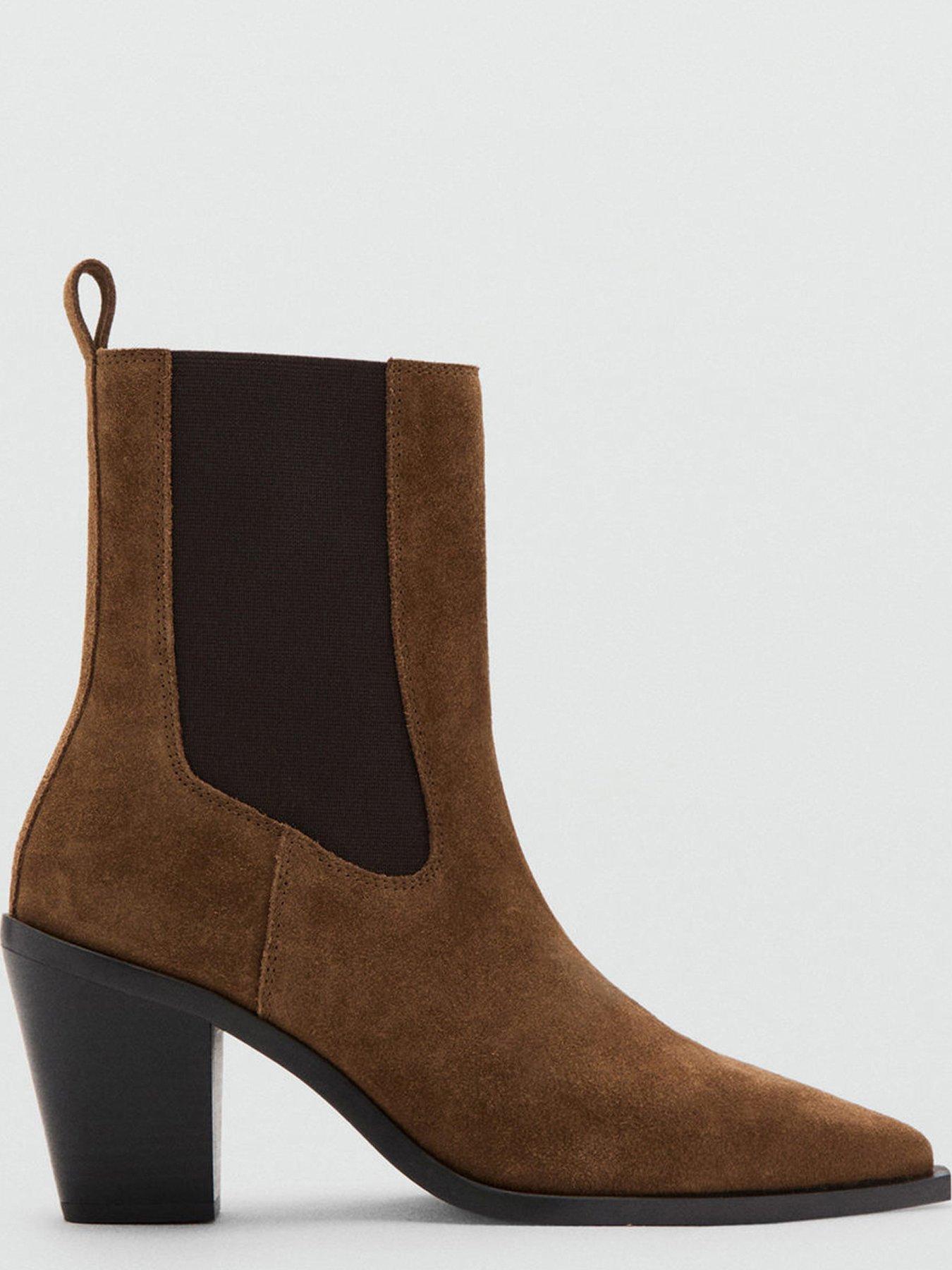  image of mango-suede-ankle-boot-with-pointed-panels-brown