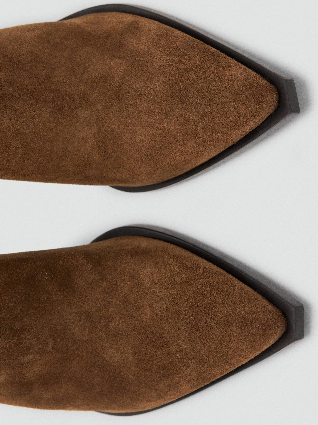  image of mango-suede-ankle-boot-with-pointed-panels-brown