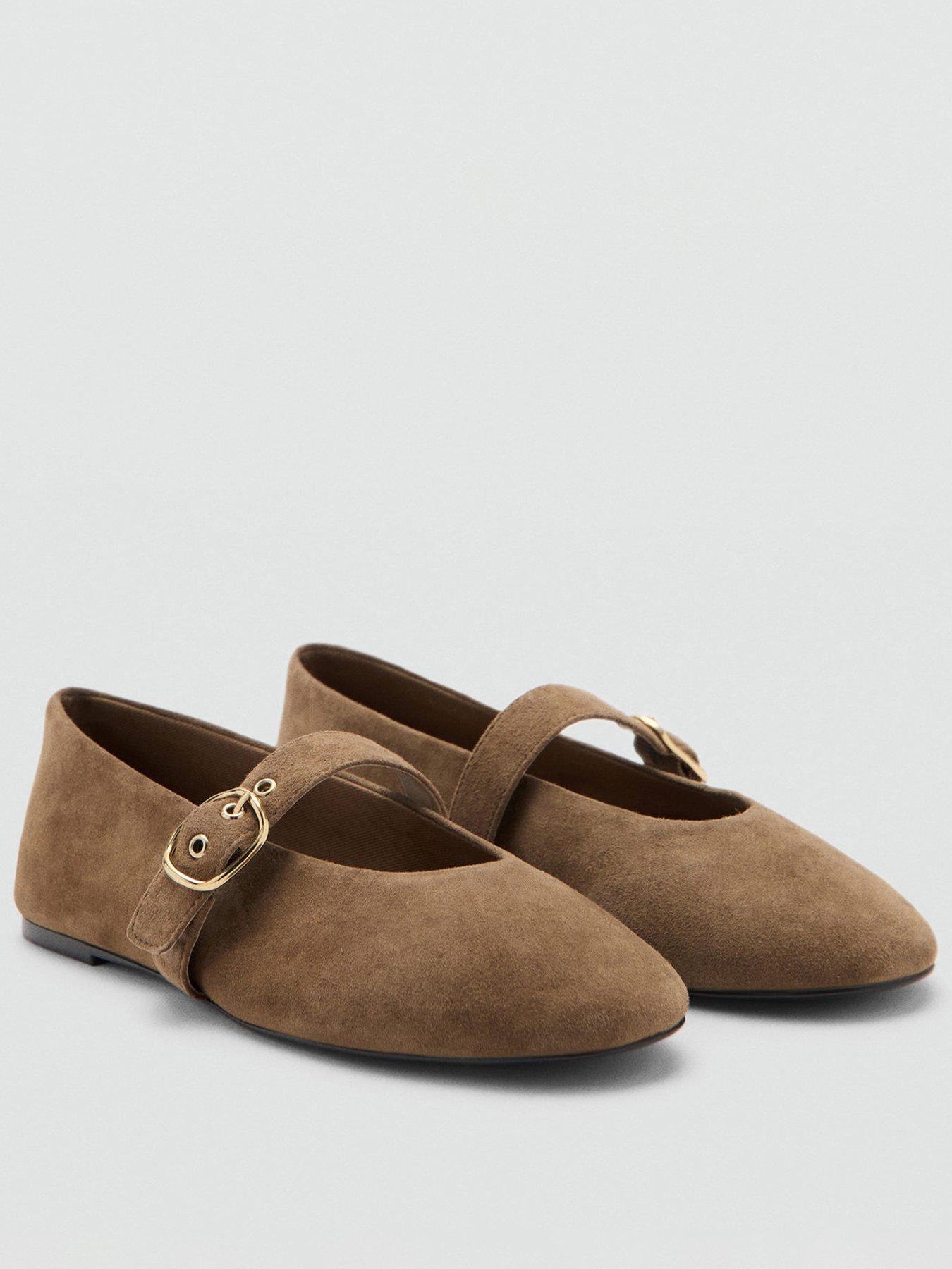  image of mango-leather-ballerina-with-strap-and-buckle-brown