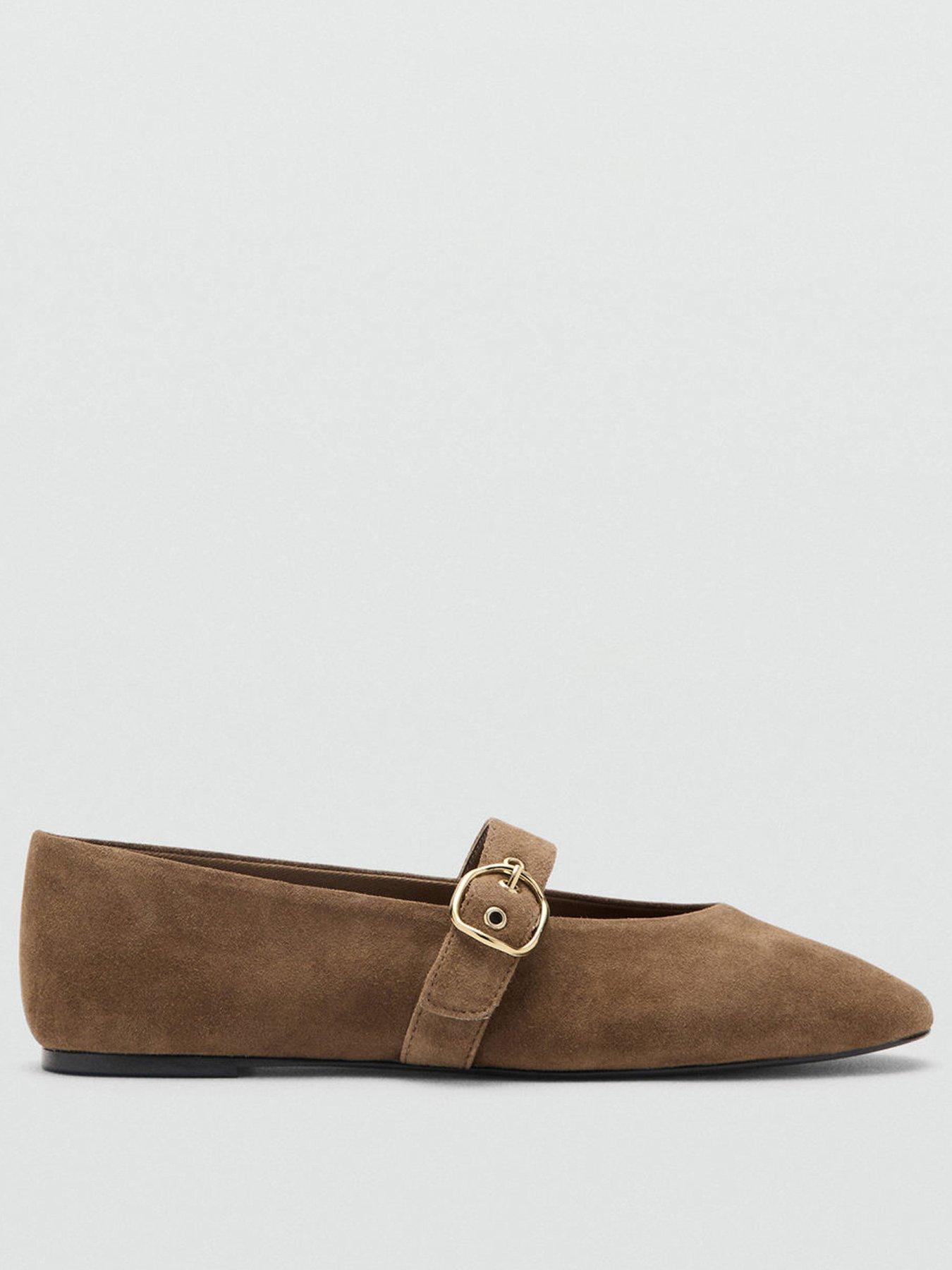 Image 2 of 4 of Mango Suede Leather Ballet Flats - Beige