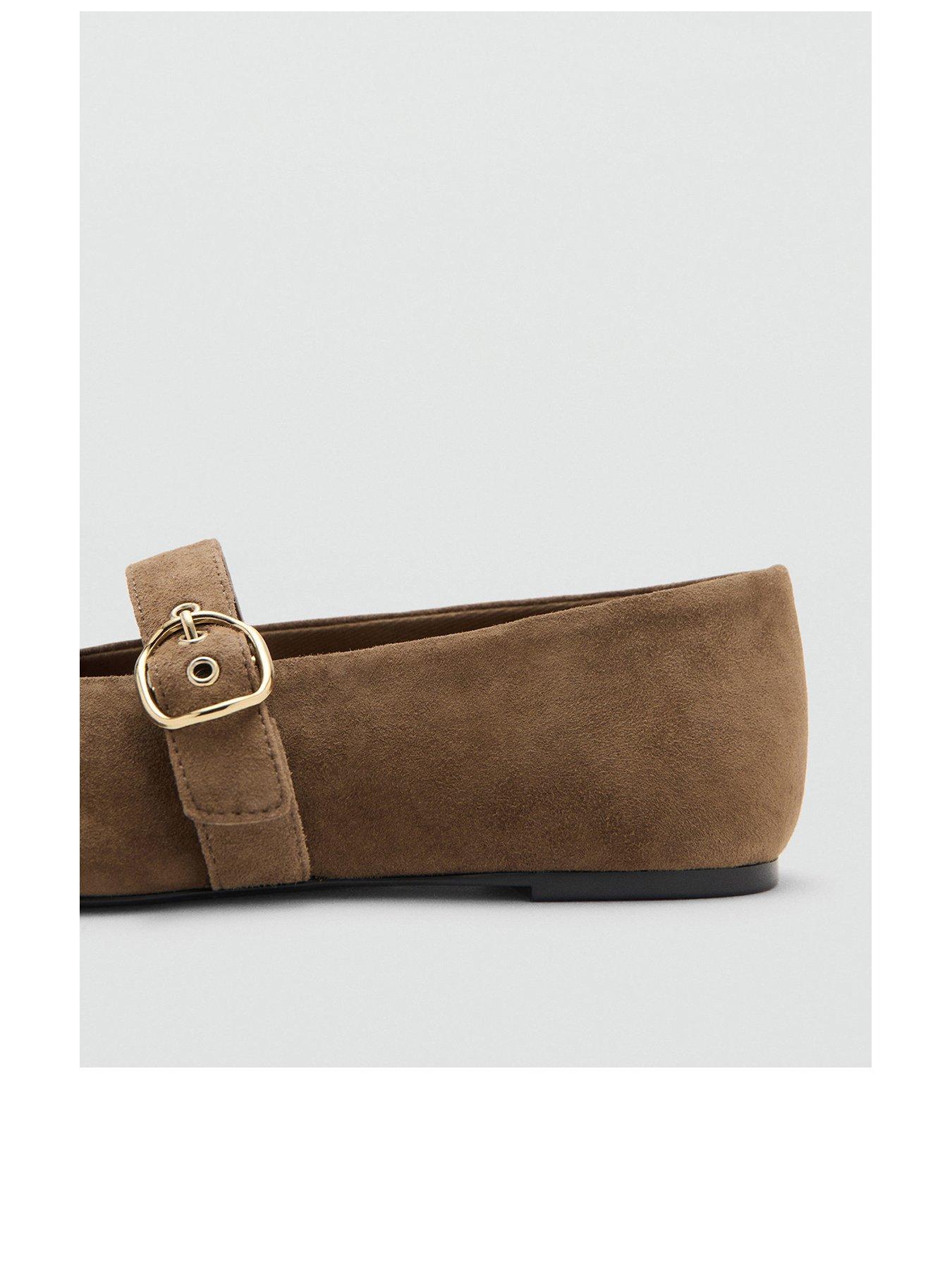 Image 3 of 4 of Mango Suede Leather Ballet Flats - Beige