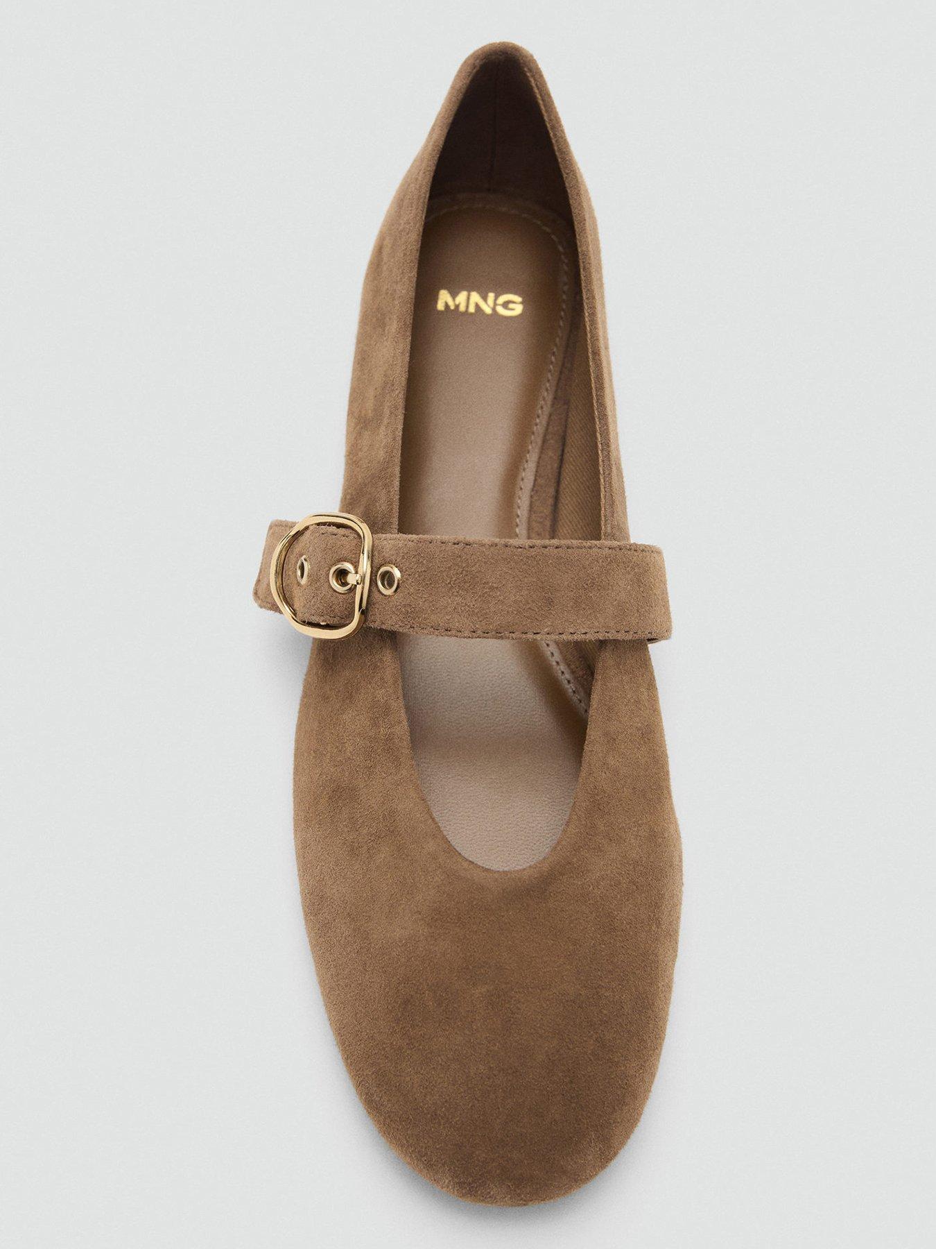  image of mango-leather-ballerina-with-strap-and-buckle-brown