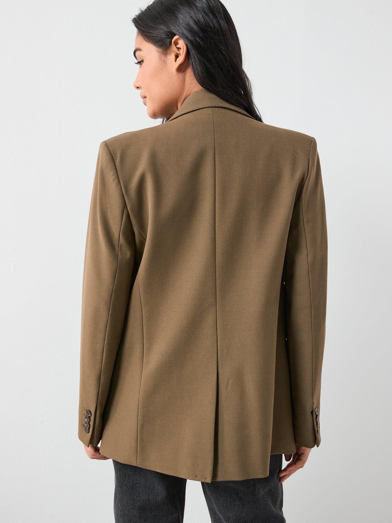 Image 2 of 6 of Mango Double-Breasted Suit Jacket - Khaki Green