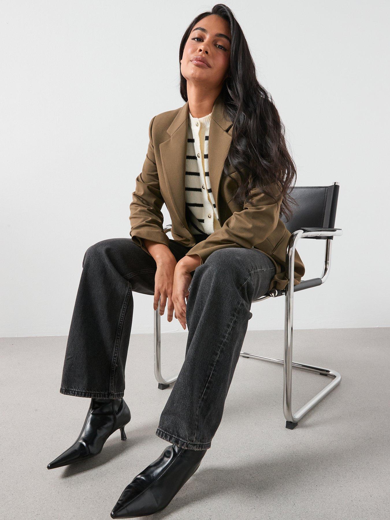 Image 4 of 6 of Mango Double-Breasted Suit Jacket - Khaki Green